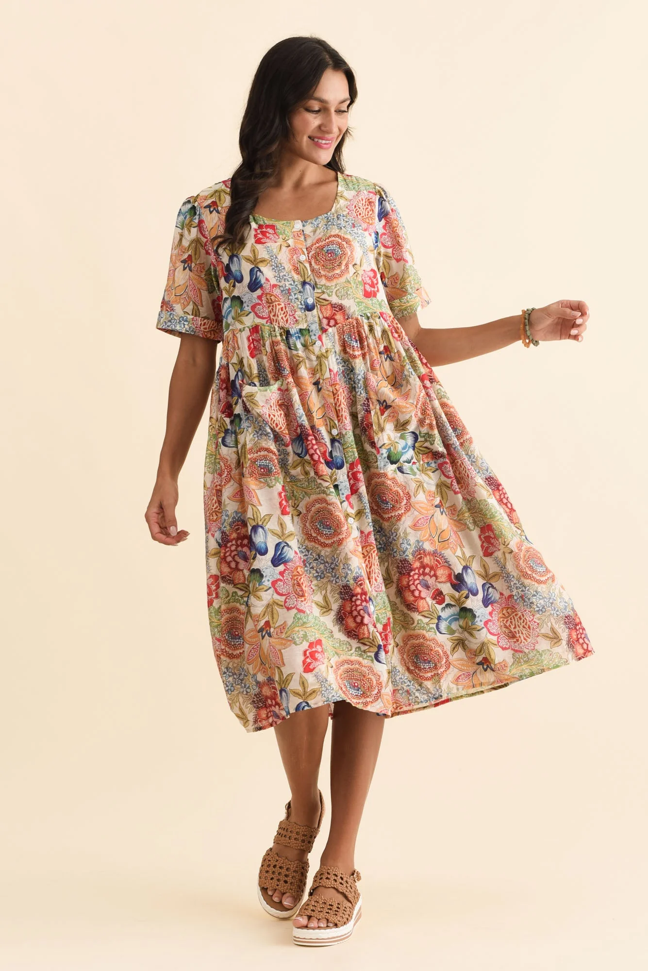 Rayna Orange Garden Button Dress - Image 2