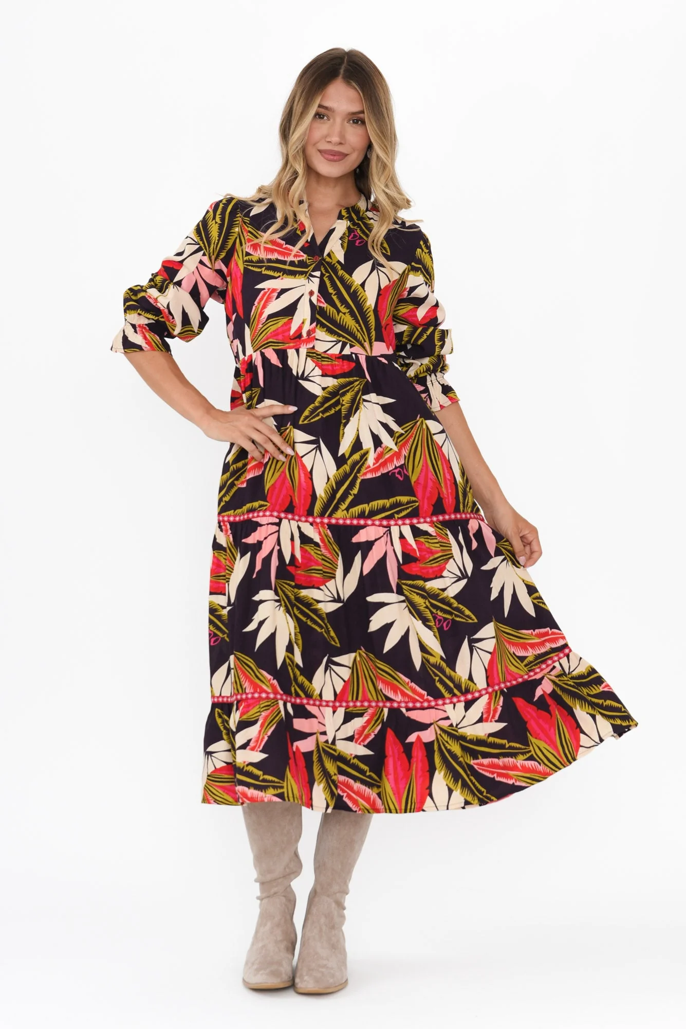 Reagan Navy Palm Tier Dress - Image 2