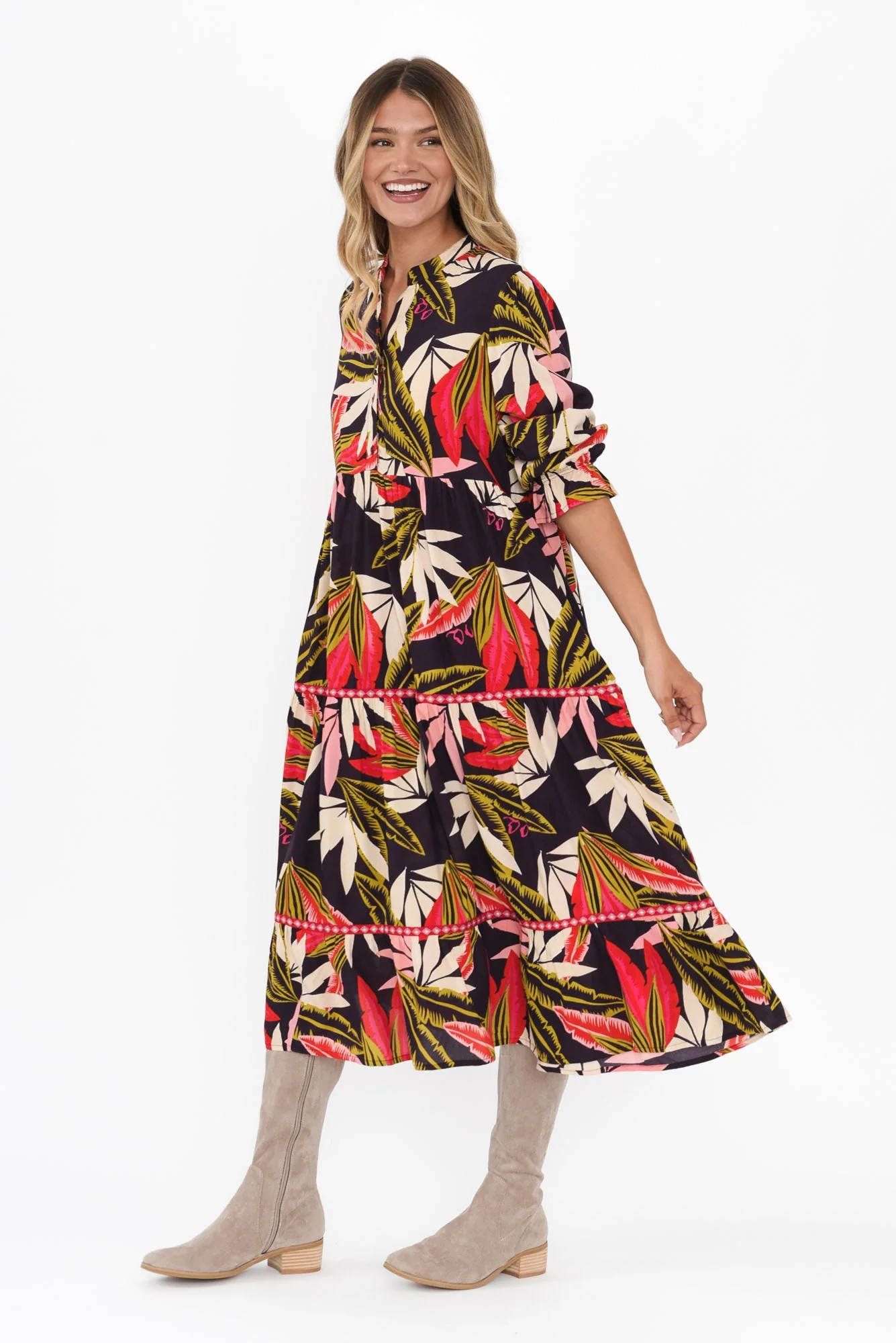 Reagan Navy Palm Tier Dress - Image 4