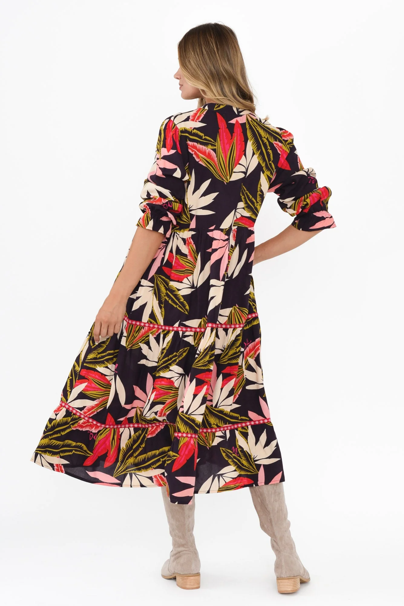 Reagan Navy Palm Tier Dress - Image 5