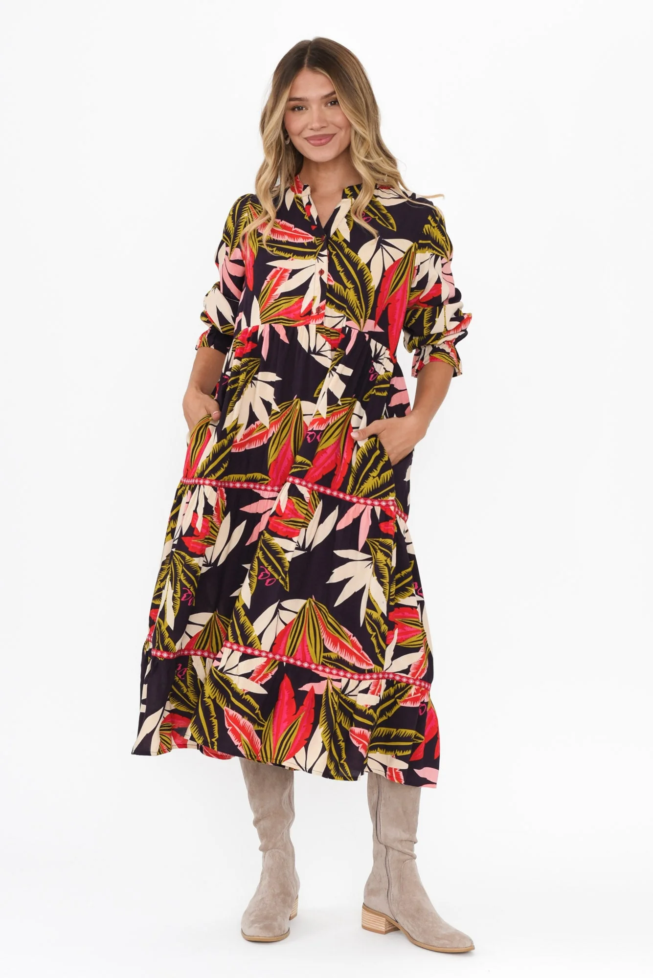 Reagan Navy Palm Tier Dress - Image 7