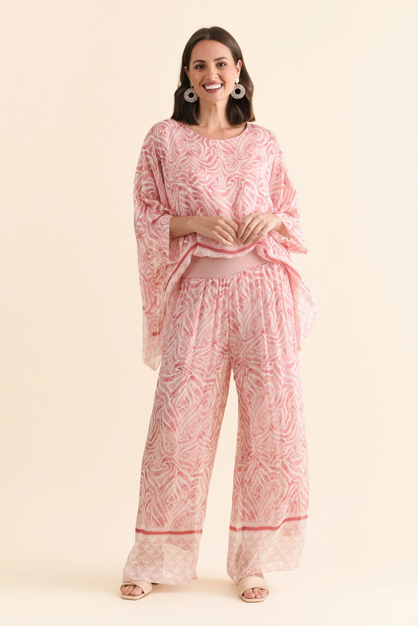 Reba Pink Abstract Silk Layer Pants - Image 2