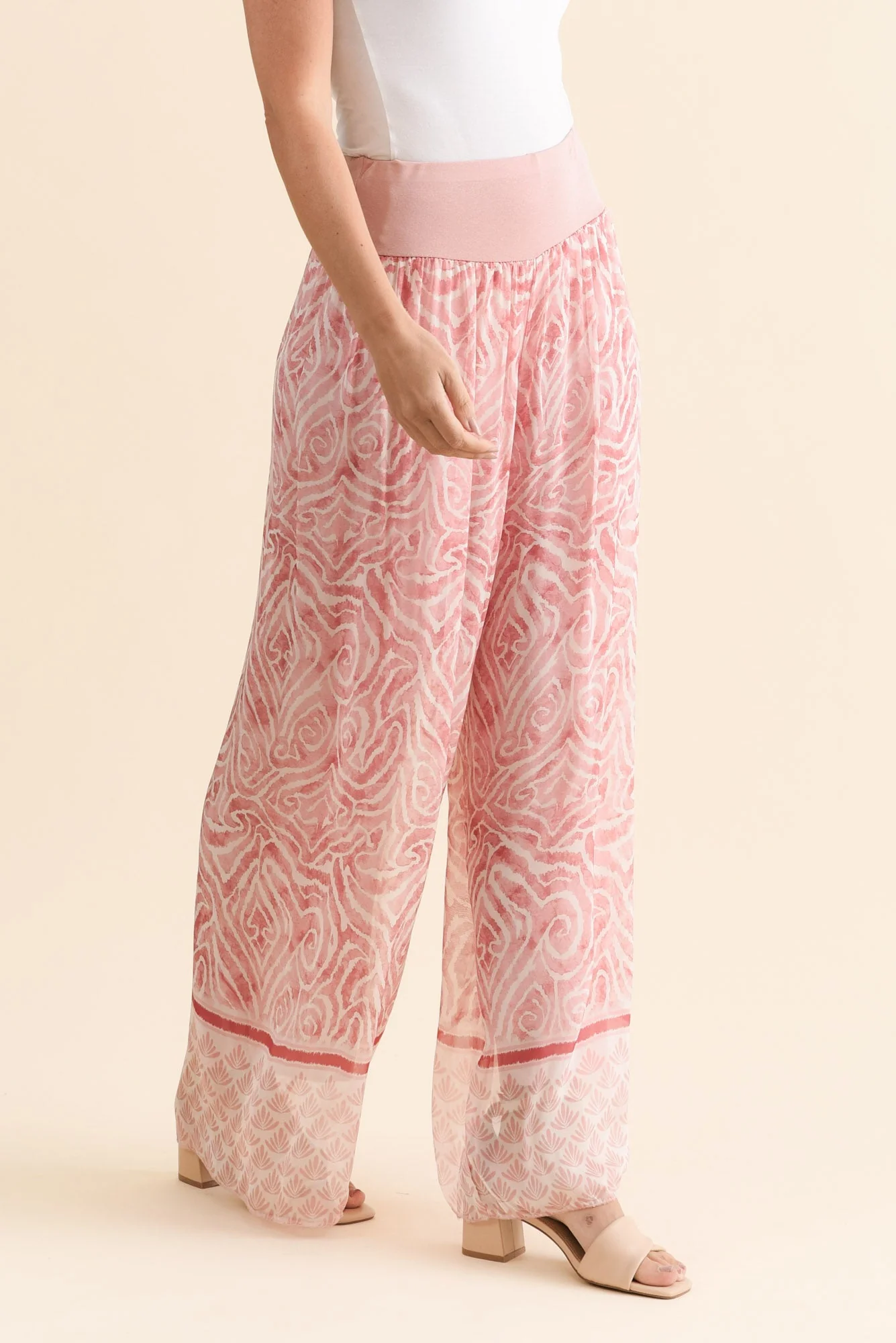 Reba Pink Abstract Silk Layer Pants - Image 3