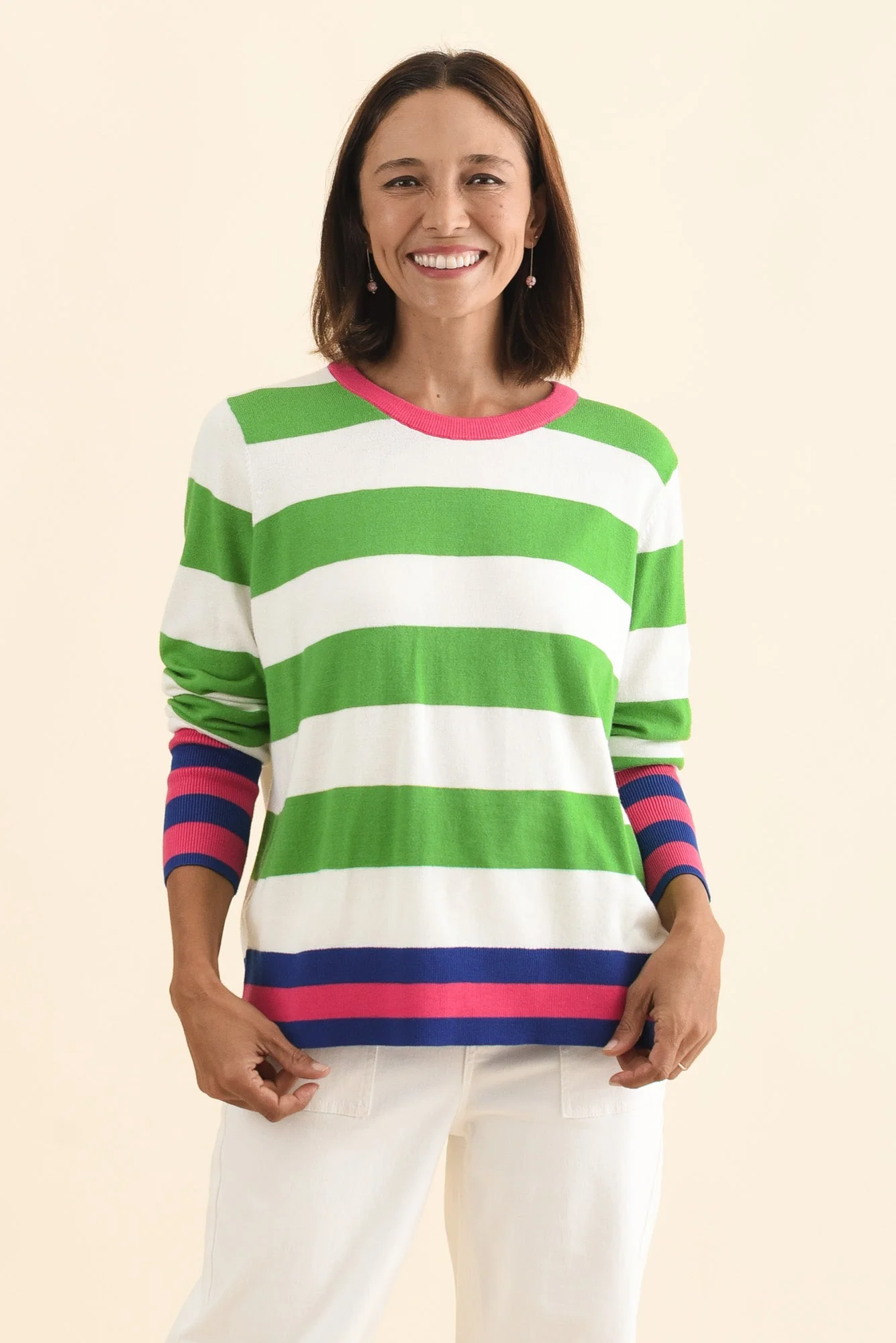 Reggie Green Stripe Long Sleeve Knit Top - Image 2