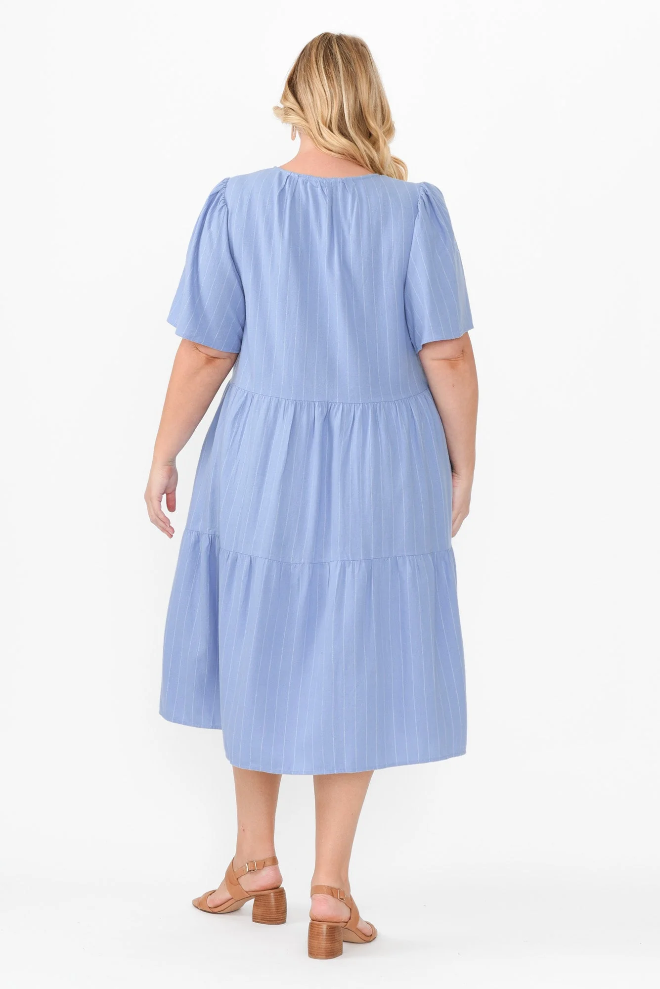 Regina Blue Linen Blend Tier Dress - Image 10