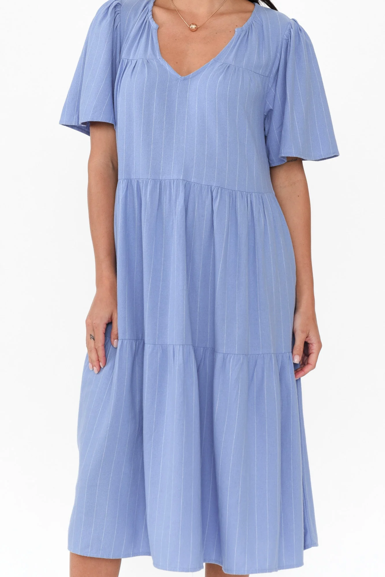 Regina Blue Linen Blend Tier Dress - Image 5
