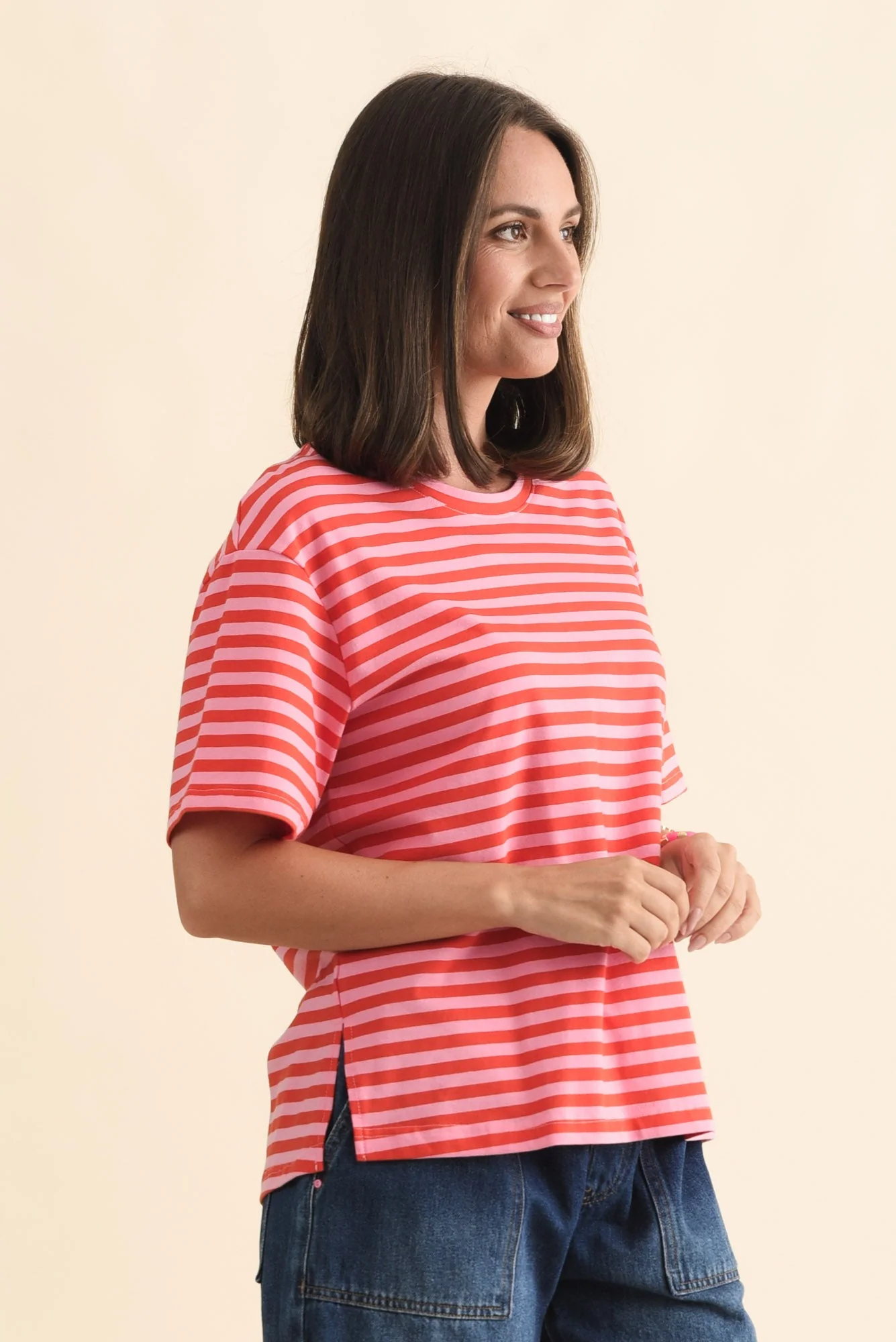 Relax Pink Stripe Cotton Tee - Image 3