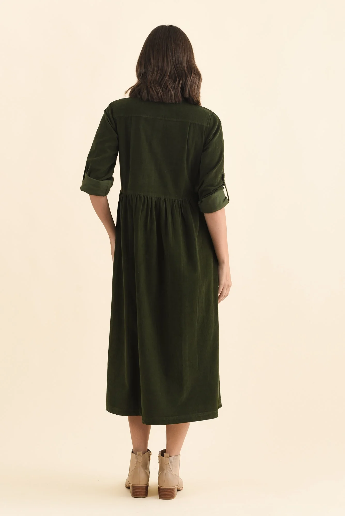 Rellie Forest Green Cotton Corduroy Dress - Image 4