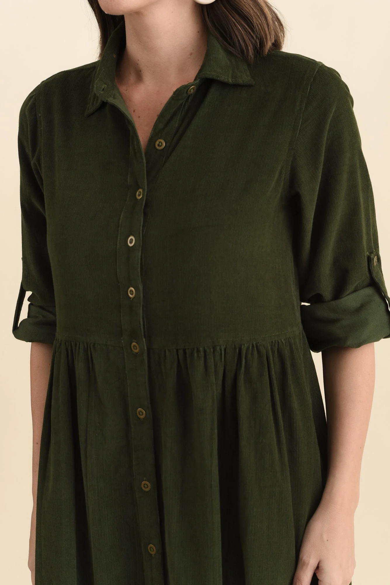 Rellie Forest Green Cotton Corduroy Dress - Image 5