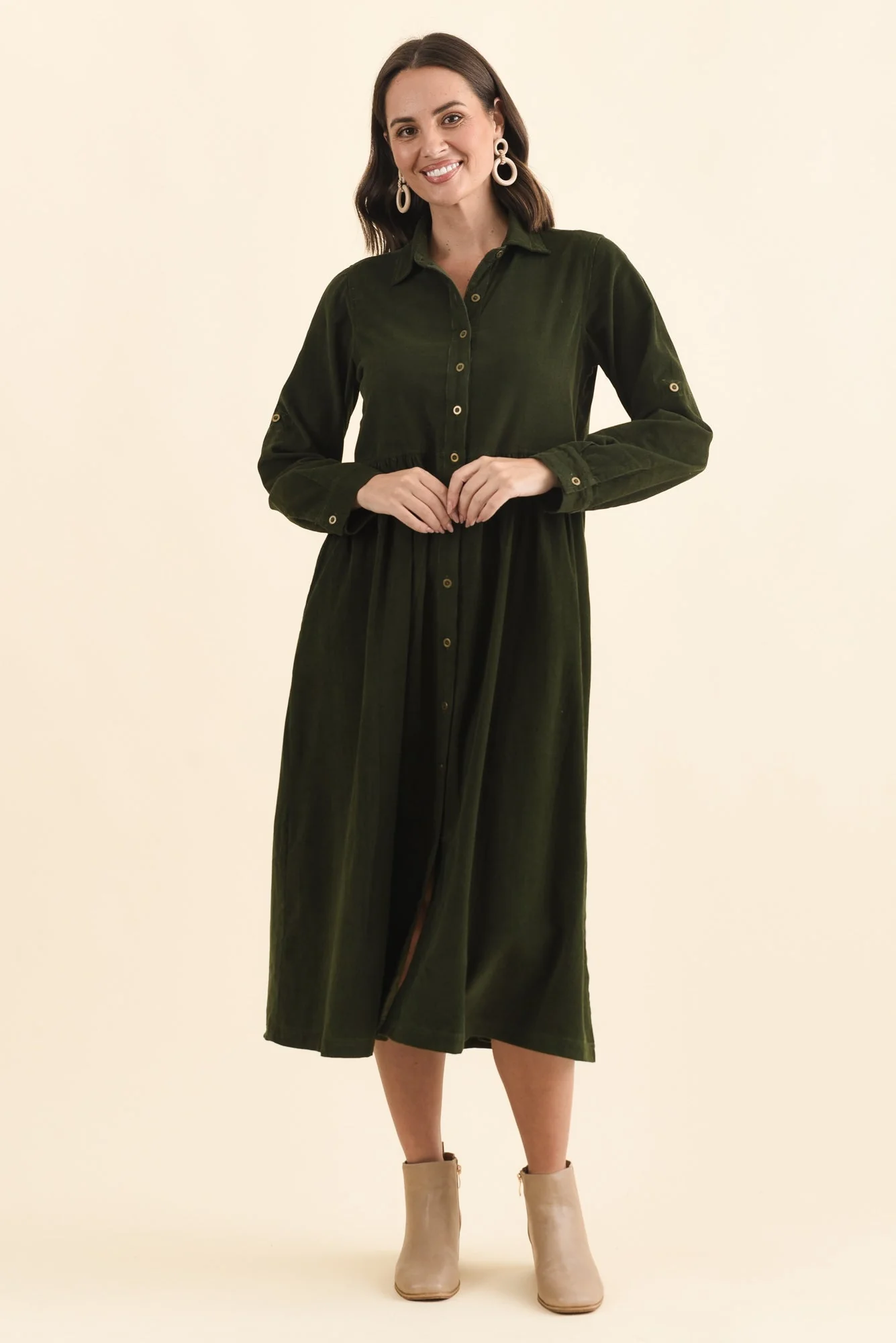 Rellie Forest Green Cotton Corduroy Dress - Image 6