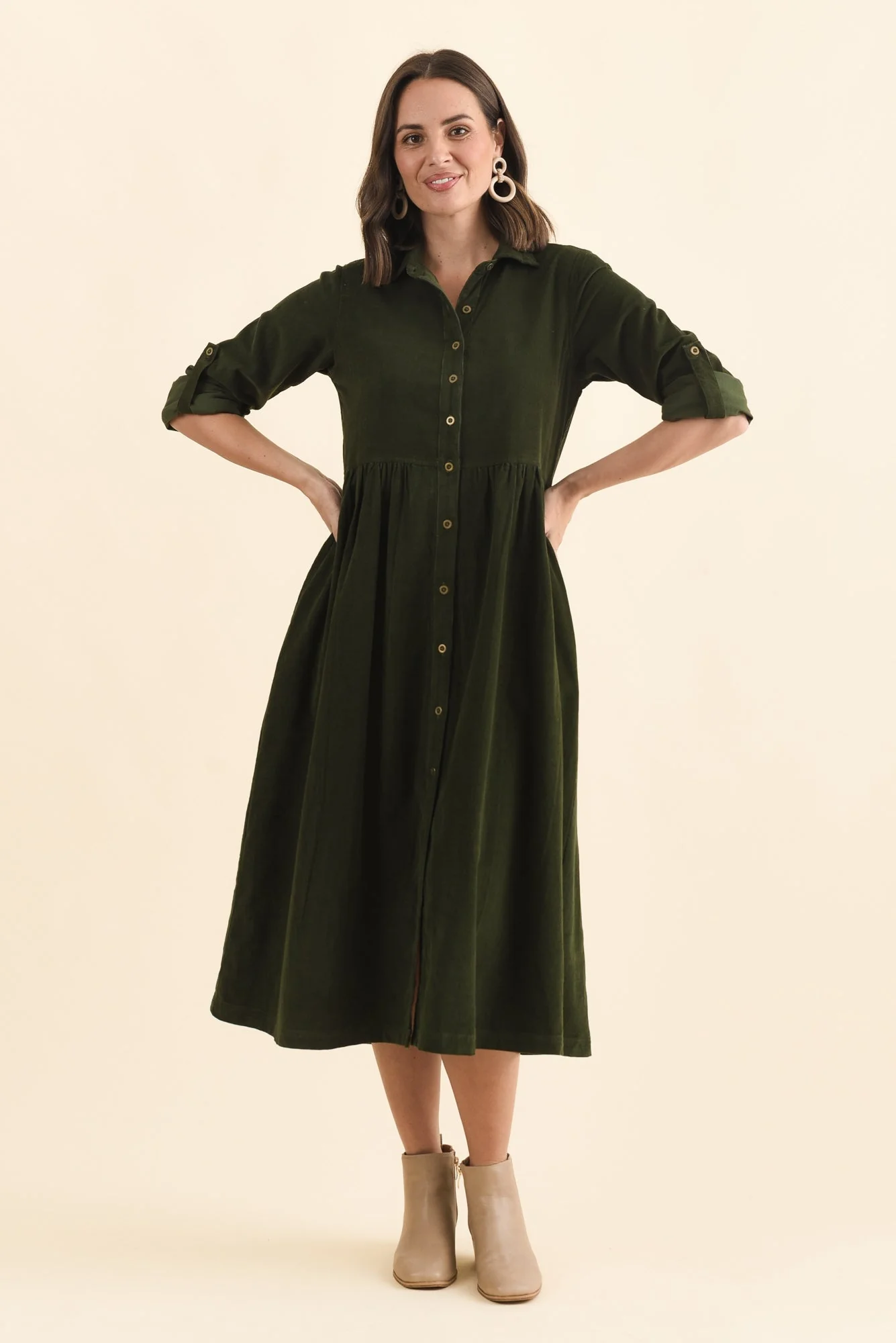 Rellie Forest Green Cotton Corduroy Dress - Image 7