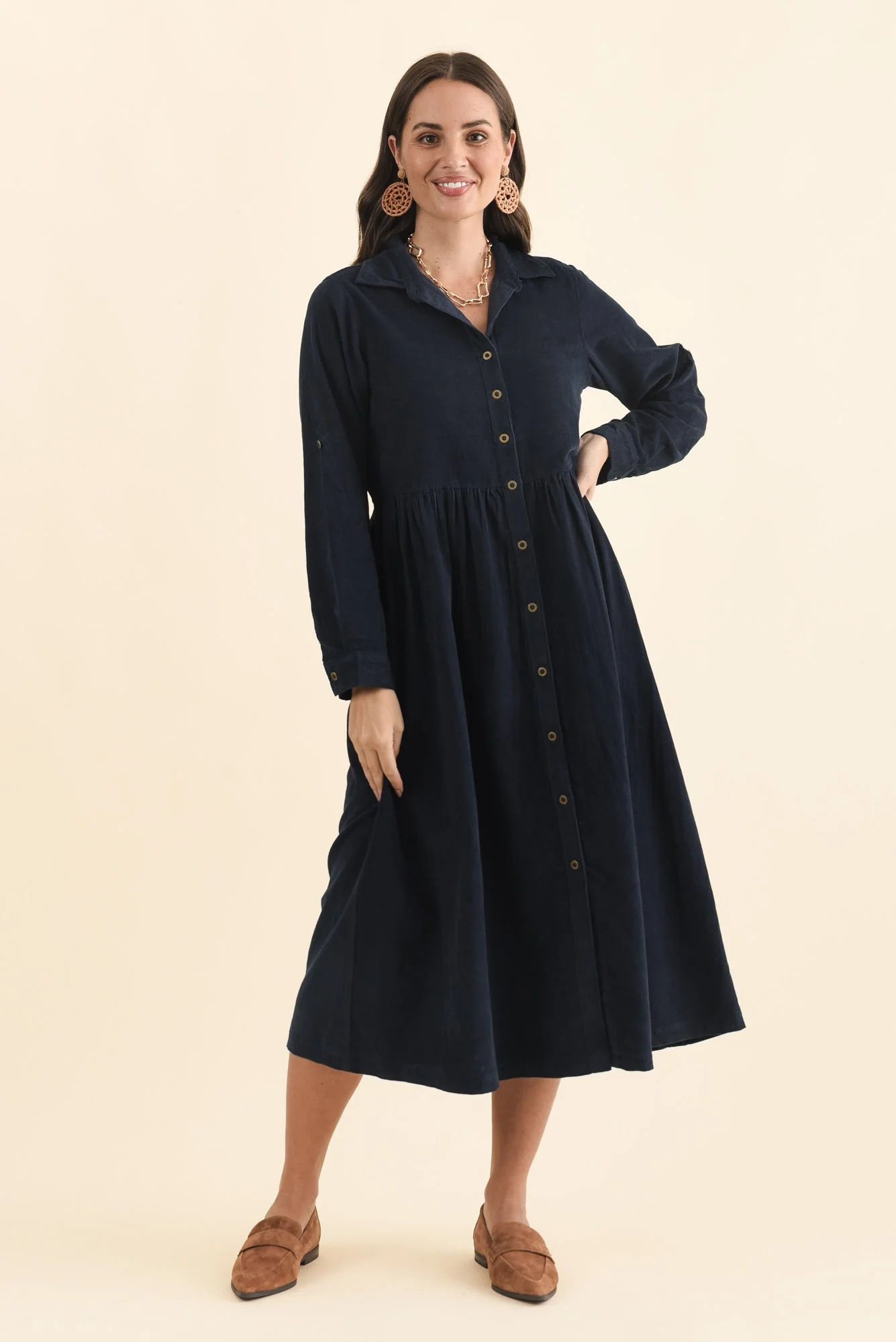 Rellie Navy Cotton Corduroy Dress - Image 2