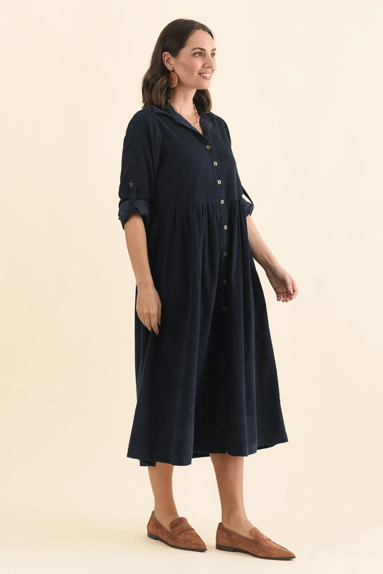 Rellie Navy Cotton Corduroy Dress - Image 3