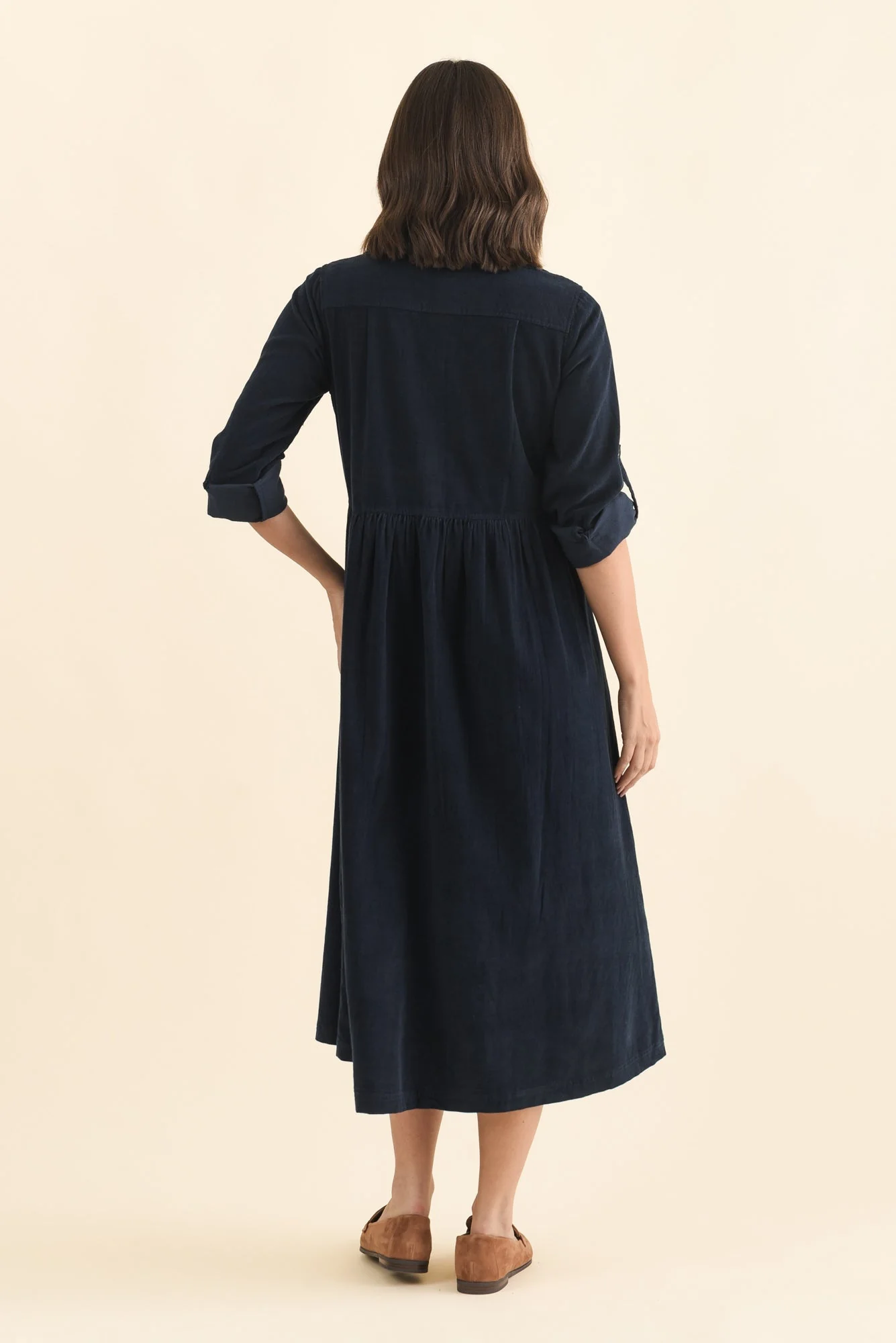 Rellie Navy Cotton Corduroy Dress - Image 4