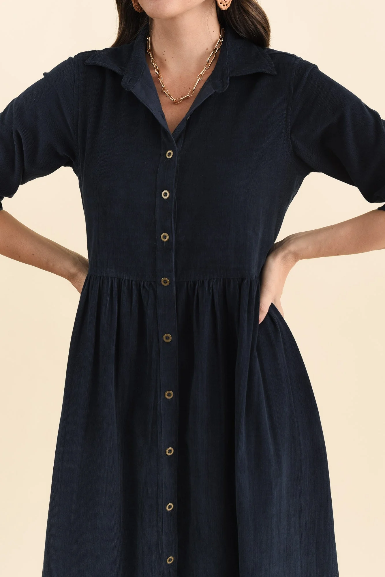 Rellie Navy Cotton Corduroy Dress - Image 5