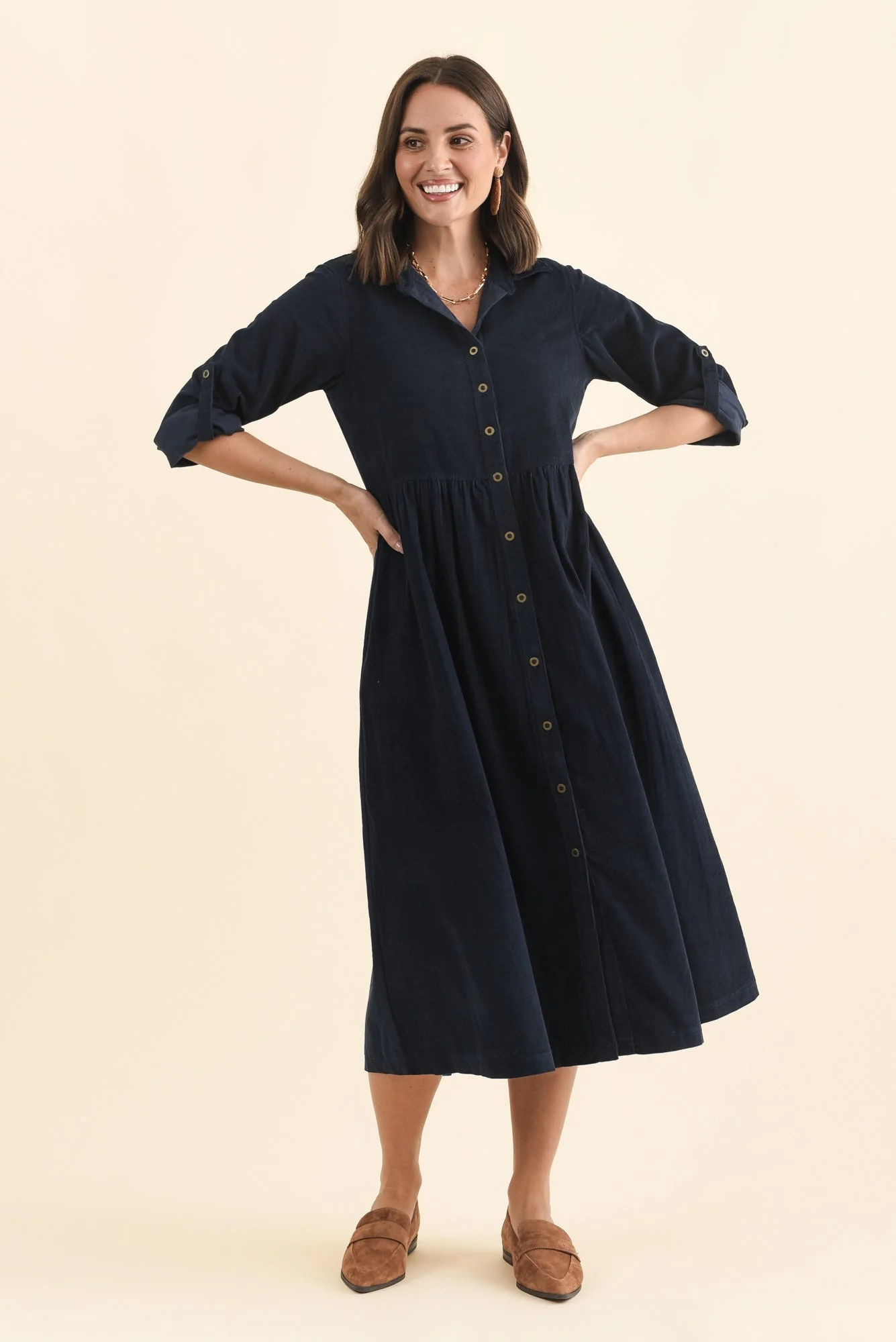 Rellie Navy Cotton Corduroy Dress - Image 6