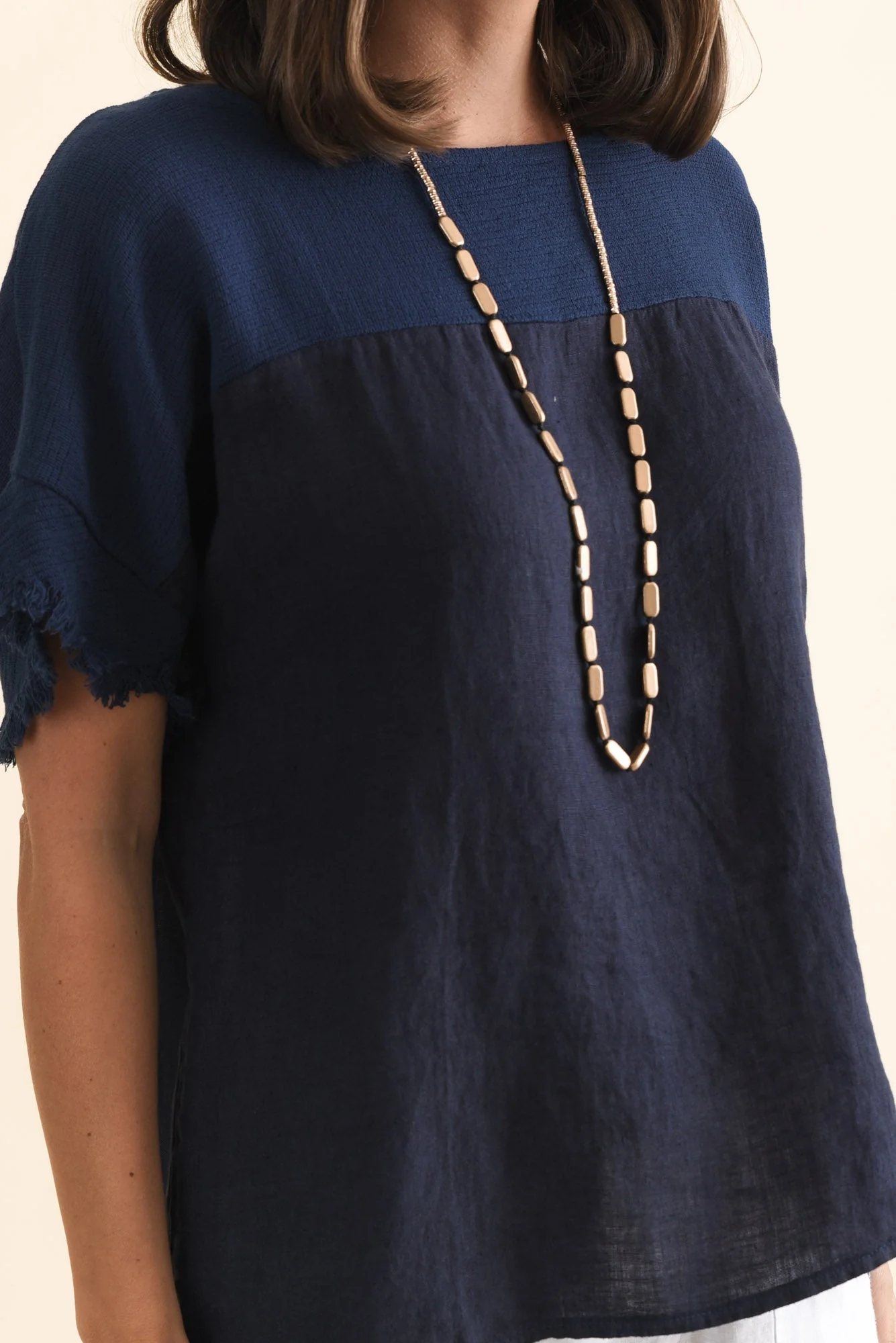 Remo Navy Linen Frayed Top - Image 5