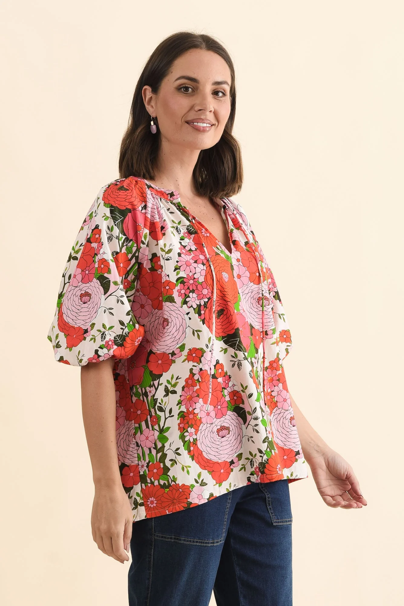 Renee Pink Floral Cotton Blouse - Image 3