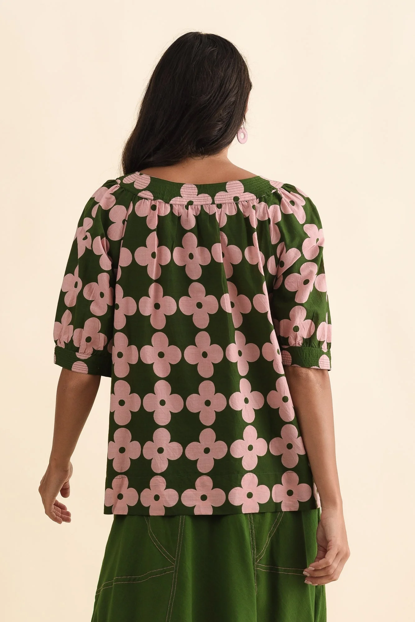 Rhea Green Geo Cotton Top - Image 4