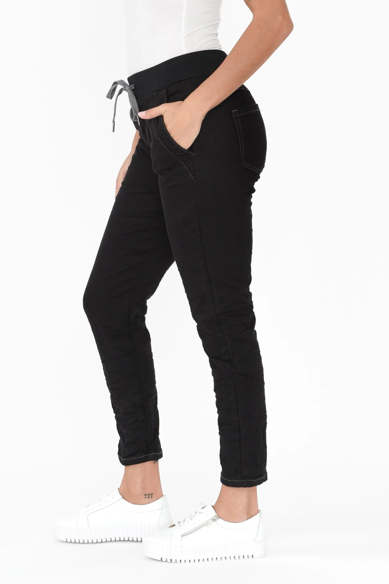 Riley Black Denim Jogger Pants - Image 3