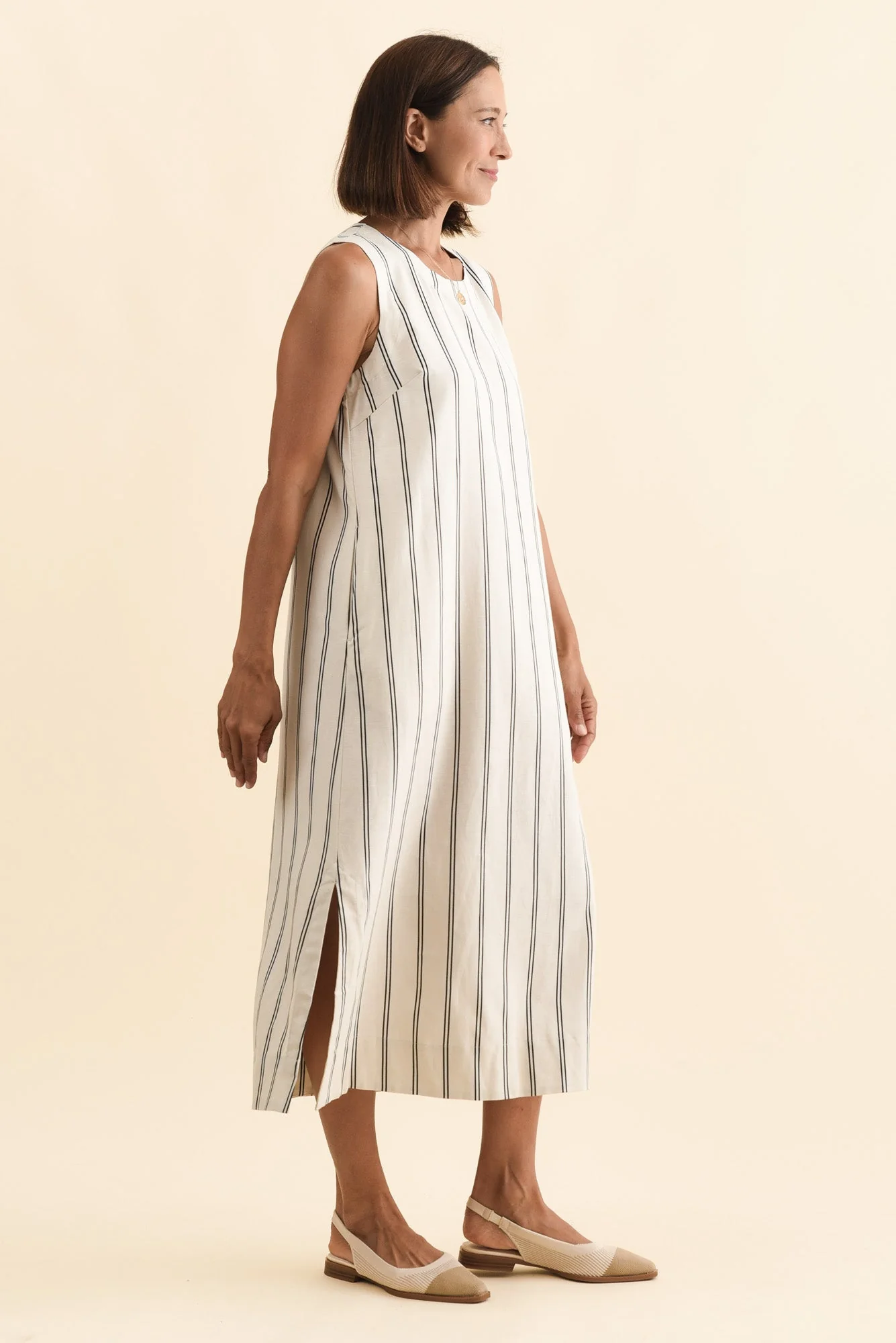 Riley Cream Stripe Linen Blend Dress - Image 3