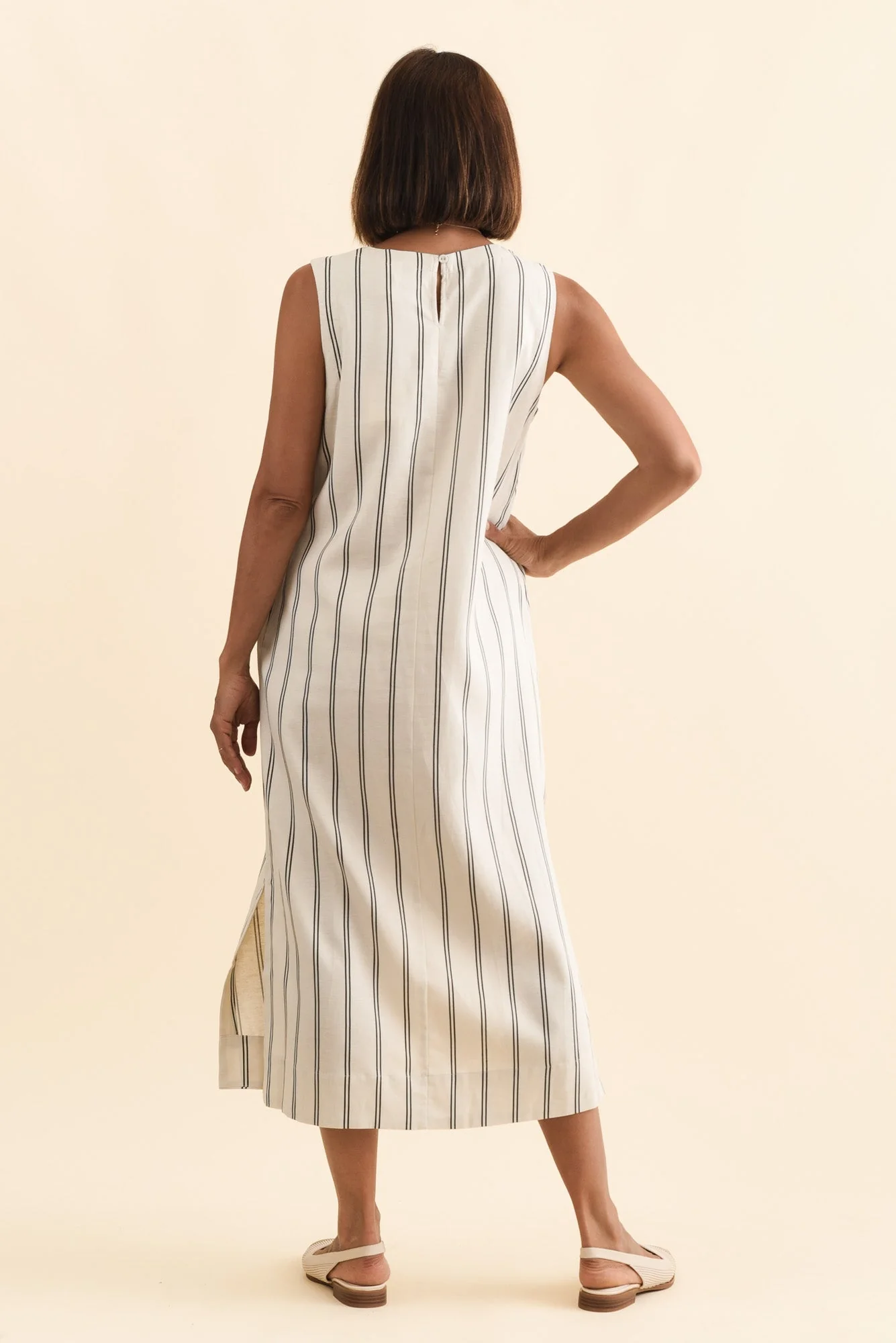 Riley Cream Stripe Linen Blend Dress - Image 4