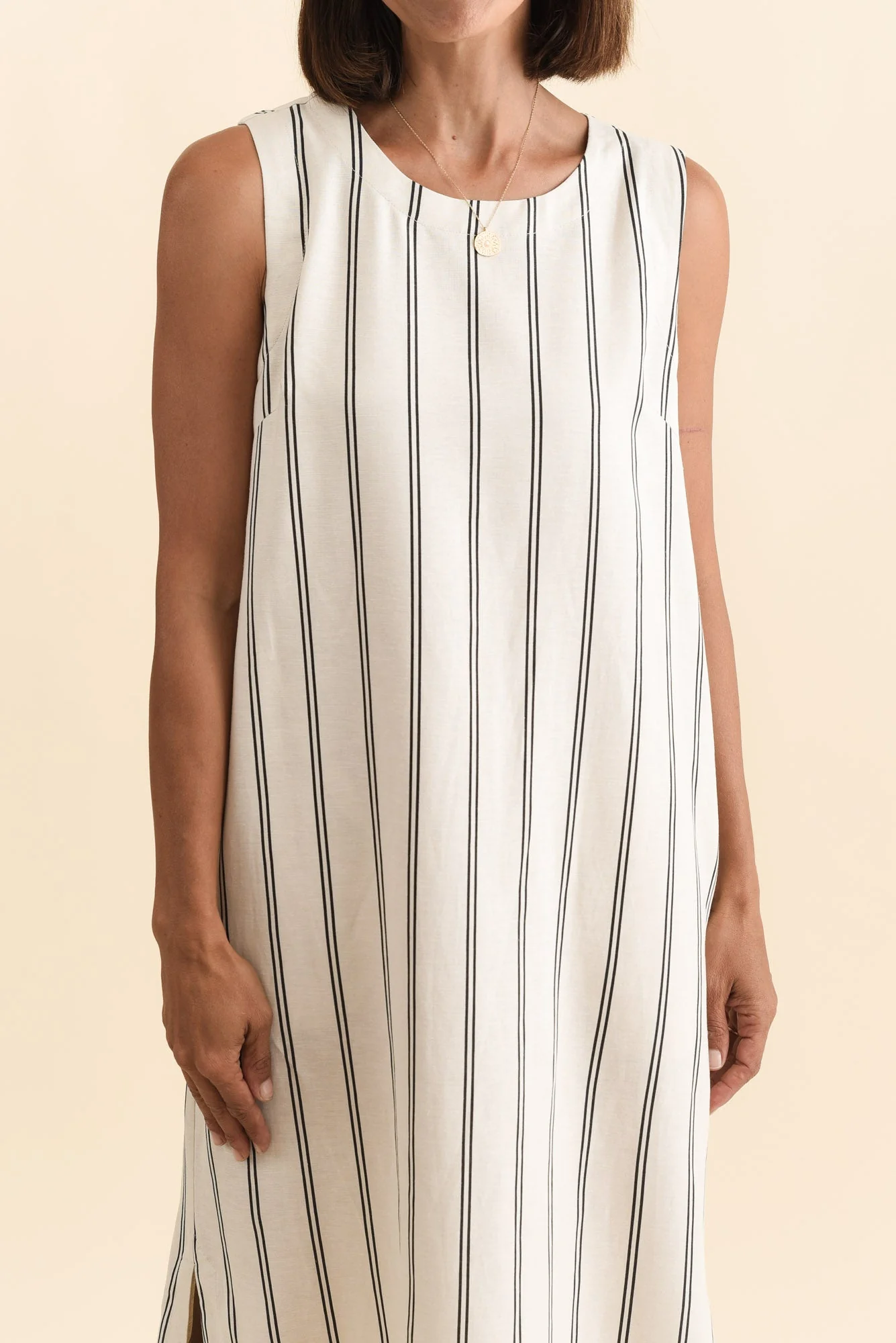 Riley Cream Stripe Linen Blend Dress - Image 5
