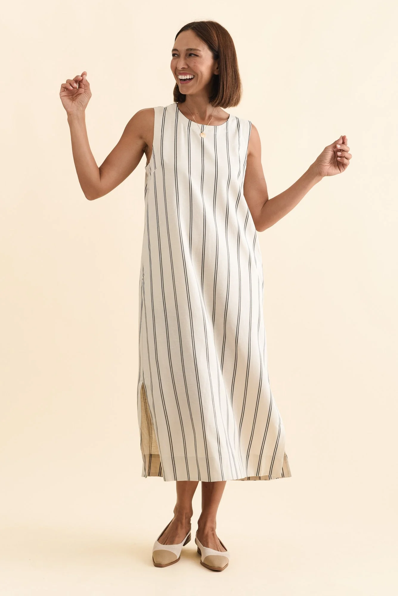 Riley Cream Stripe Linen Blend Dress - Image 6