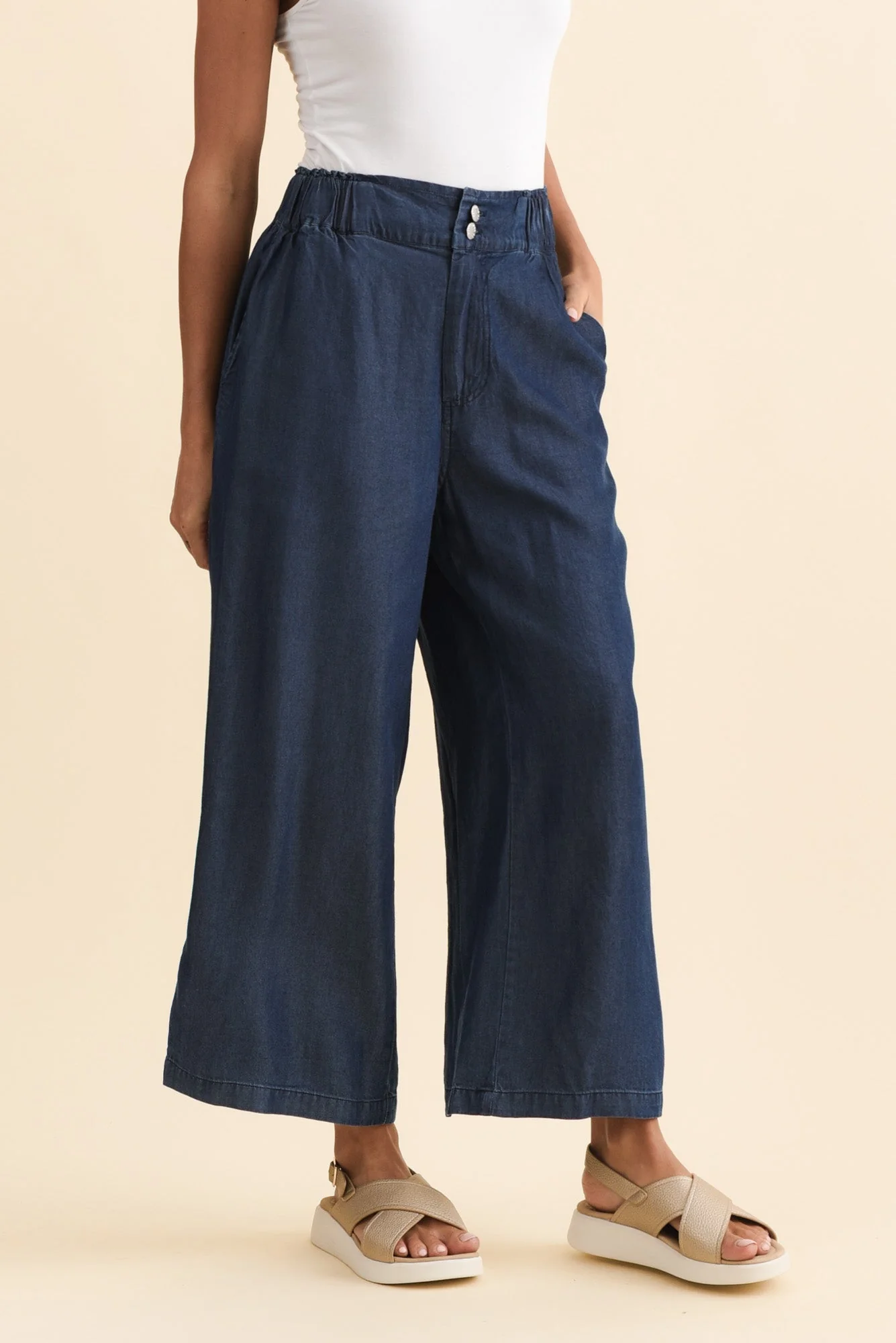 Rio Dark Blue Lyocell Relaxed Pants - Image 4