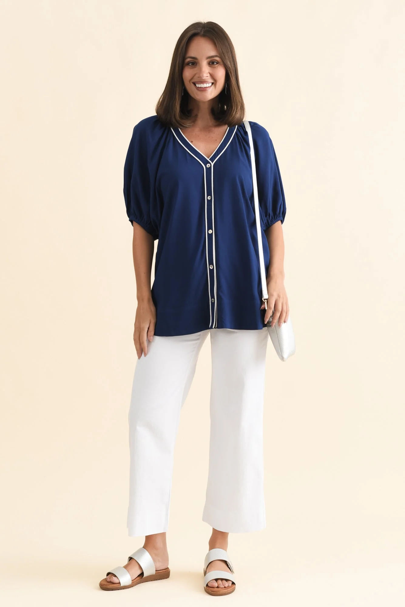 Rio Reef Navy Contrast Button Blouse - Image 2