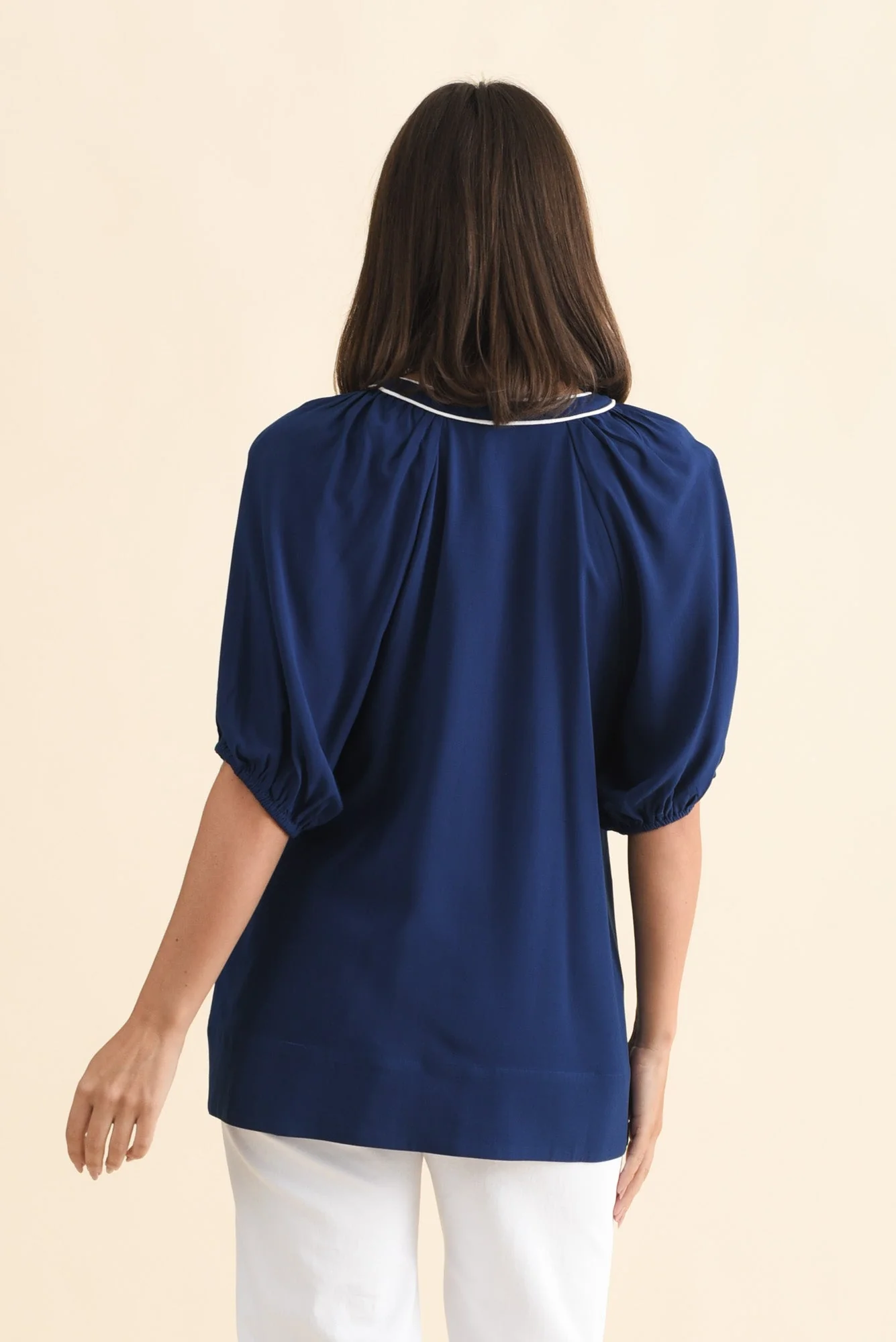 Rio Reef Navy Contrast Button Blouse - Image 4