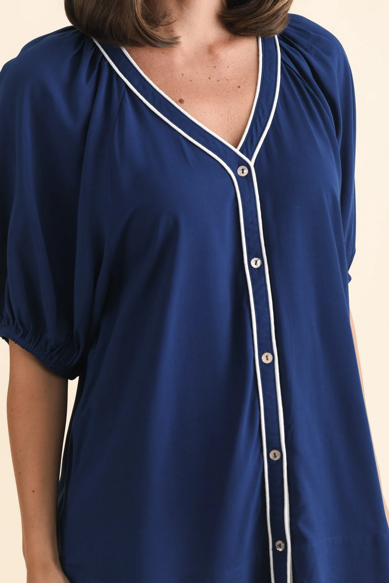 Rio Reef Navy Contrast Button Blouse - Image 5