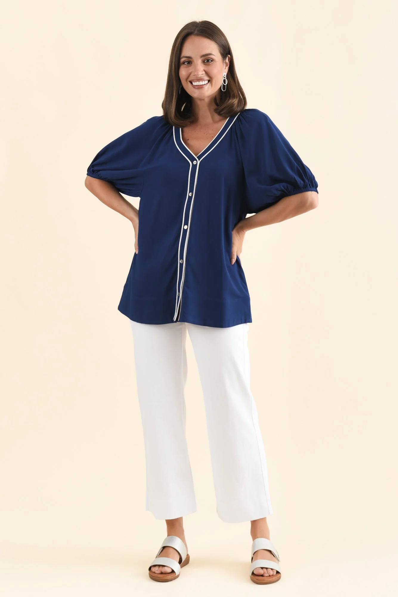 Rio Reef Navy Contrast Button Blouse - Image 6