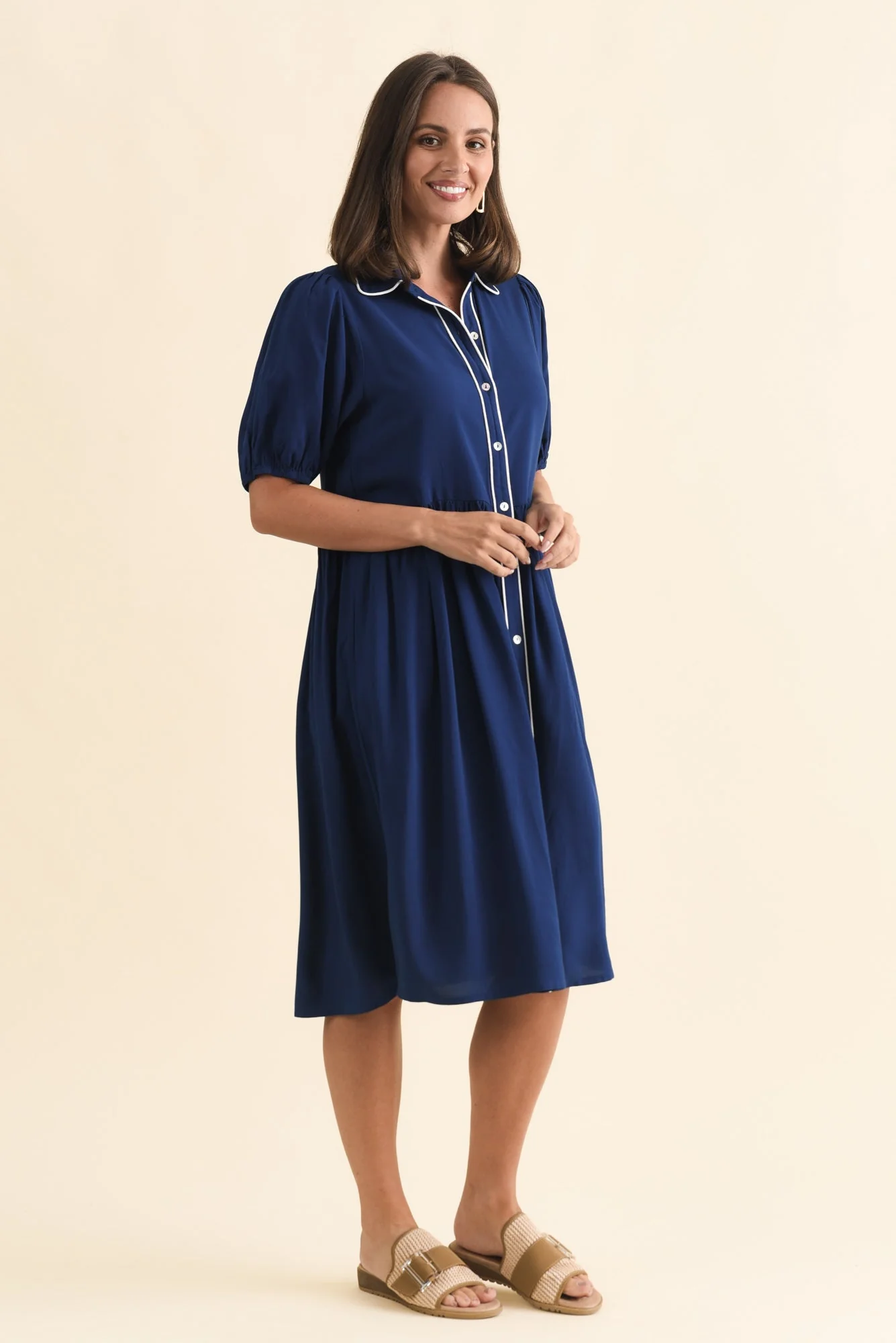 Rio Reef Navy Contrast Shirt Dress - Image 3