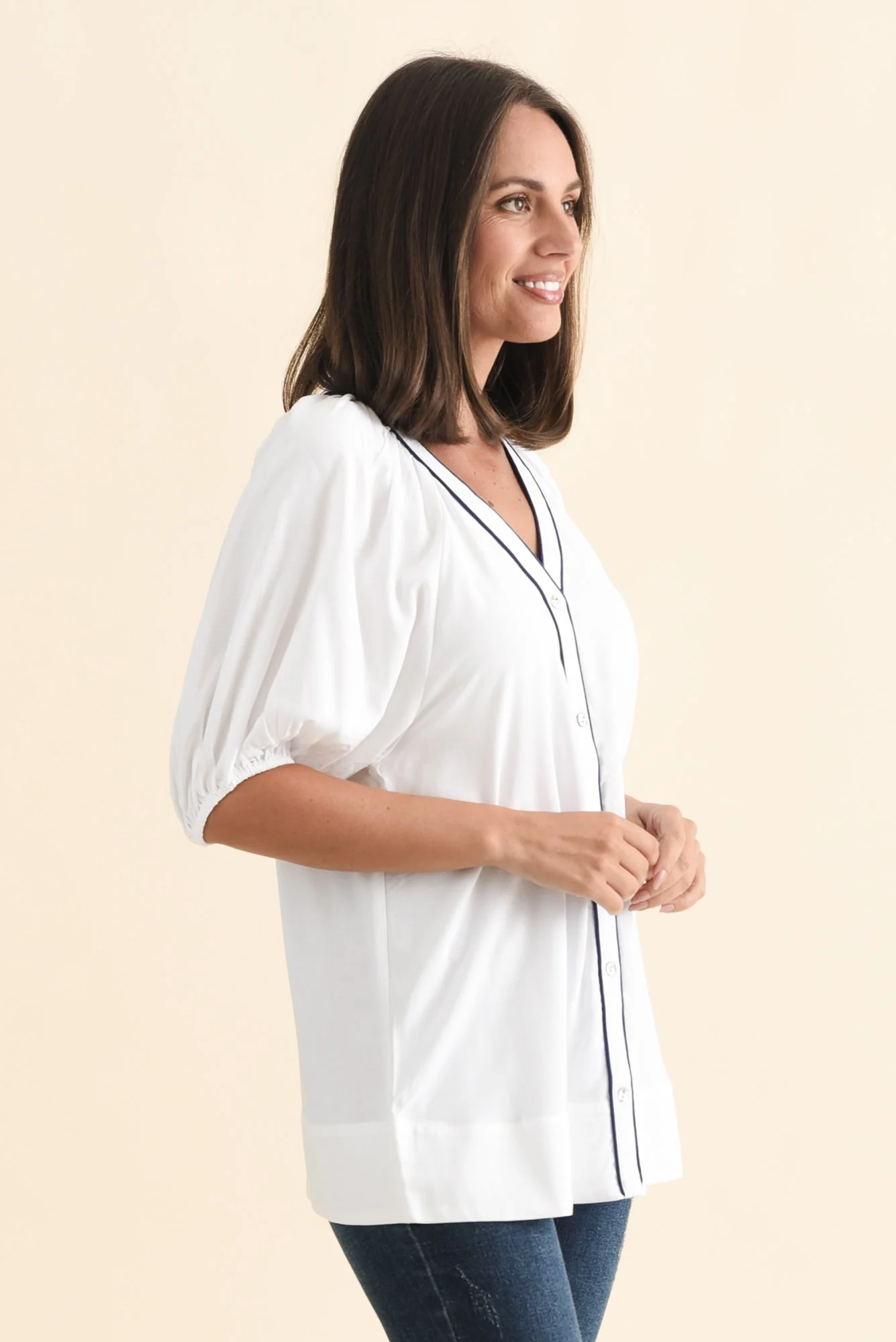 Rio Reef White Contrast Button Blouse - Image 3