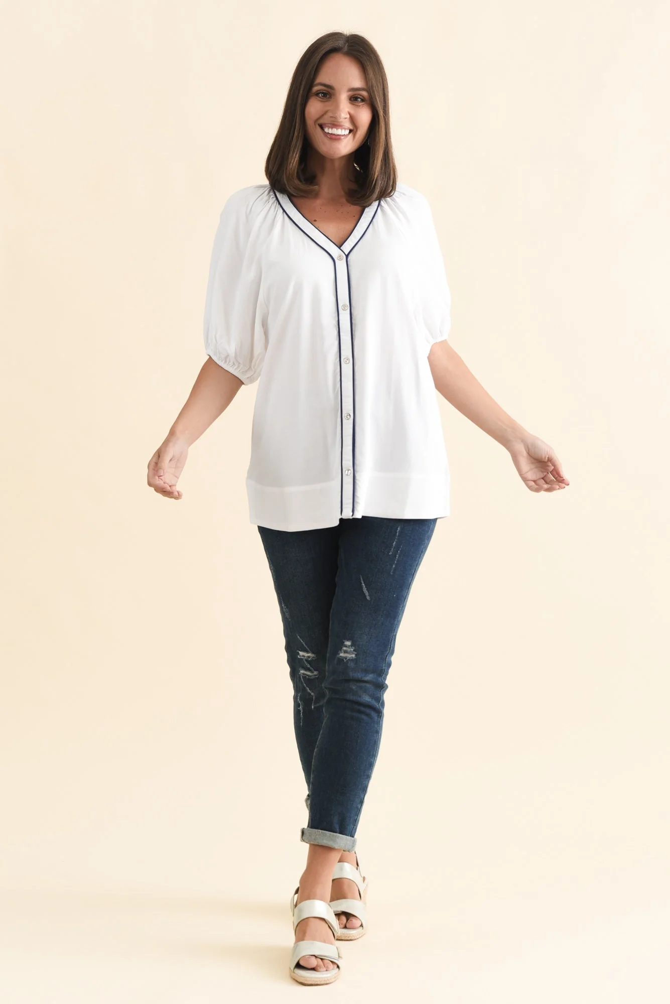 Rio Reef White Contrast Button Blouse - Image 6