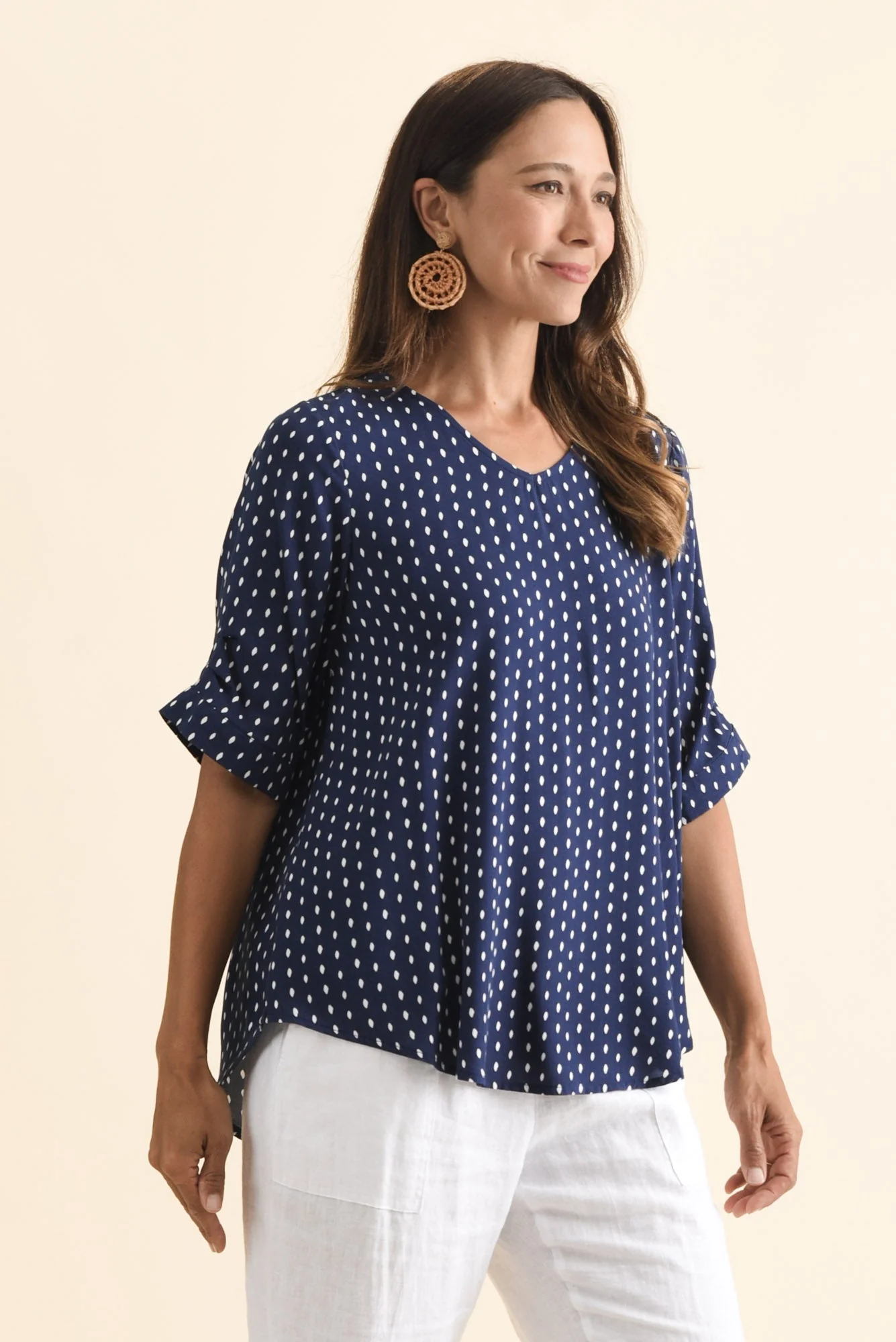 Riveria Navy Dash V Neck Top - Image 3