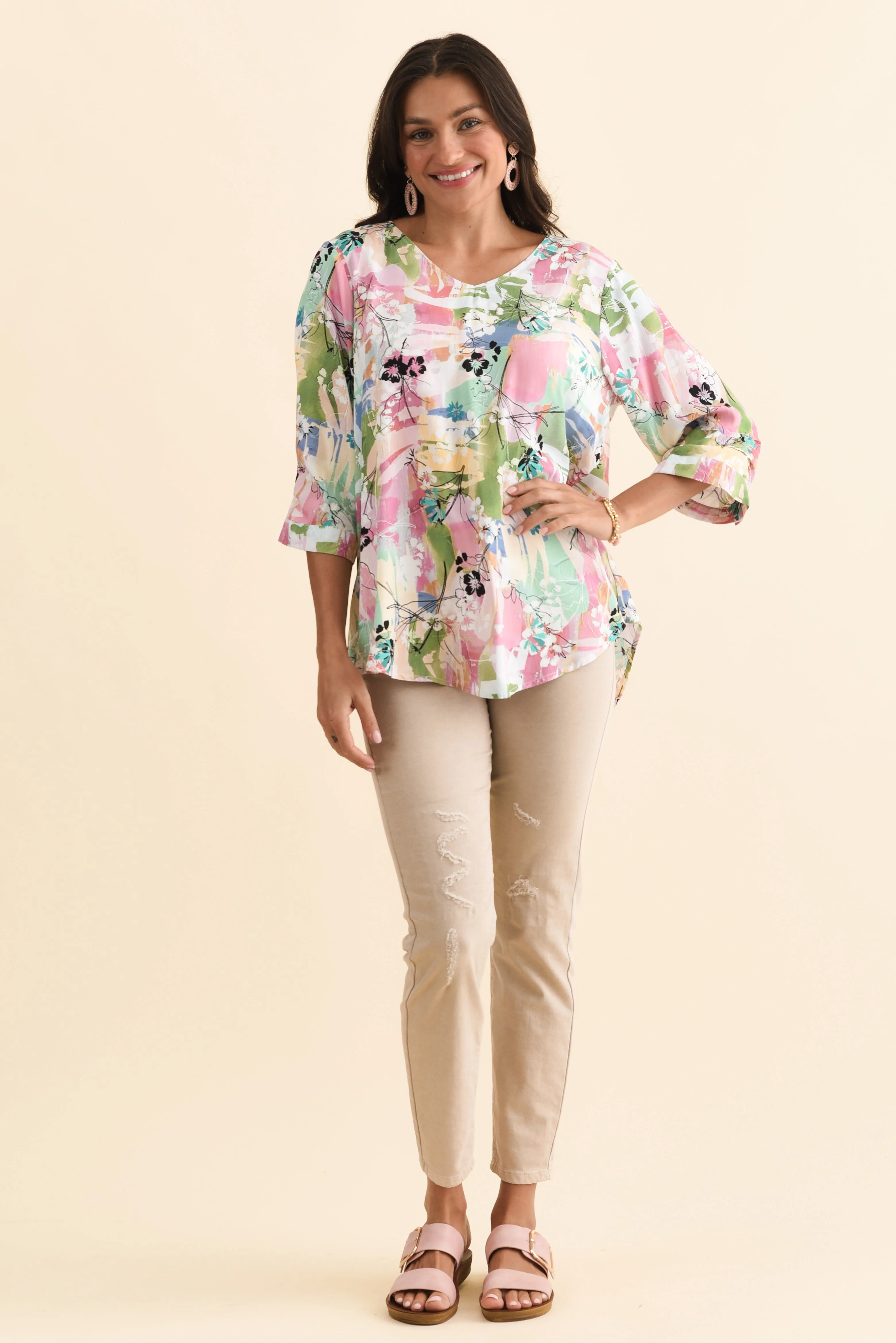 Riveria Pink Floral V Neck Top - Image 2