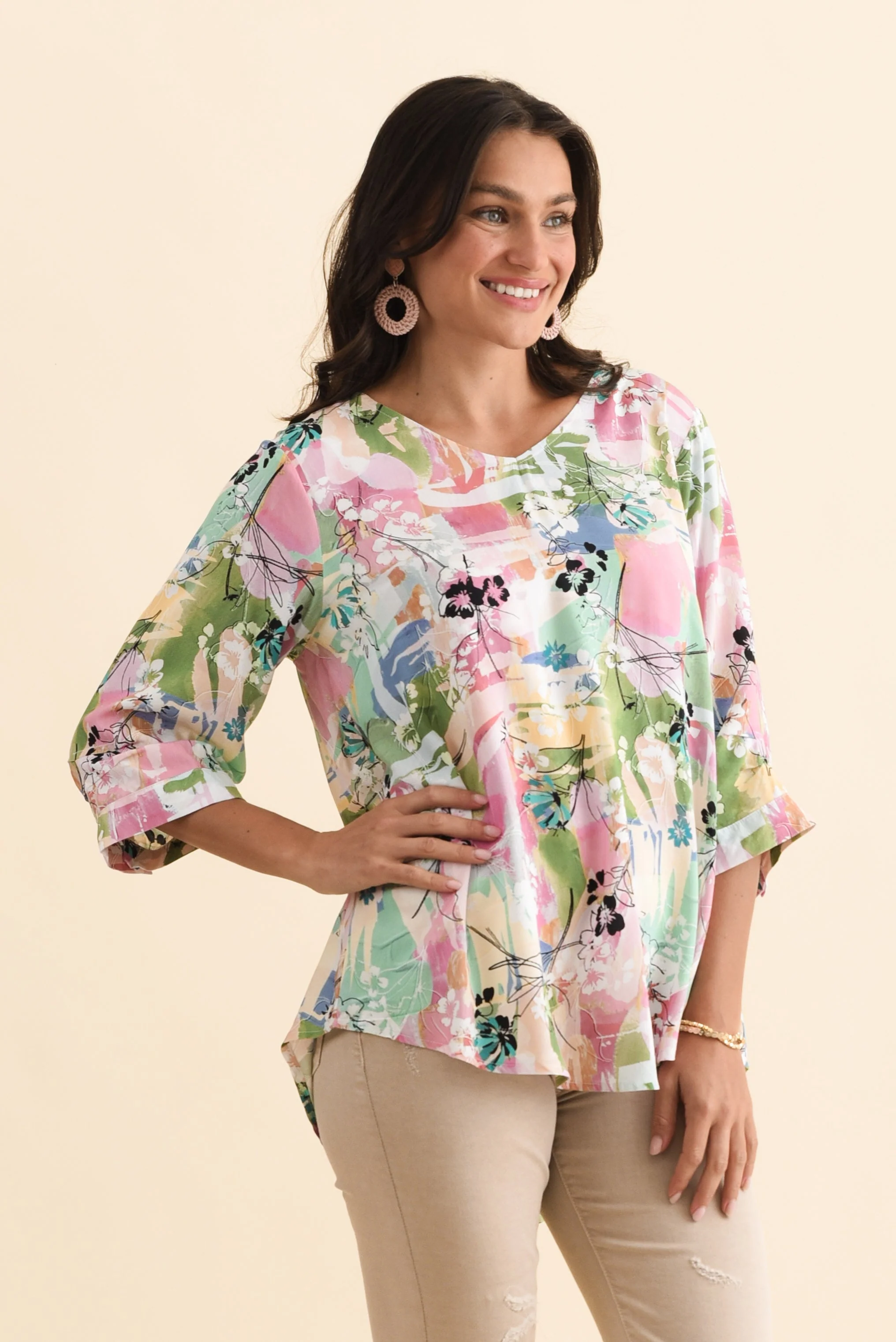 Riveria Pink Floral V Neck Top - Image 3