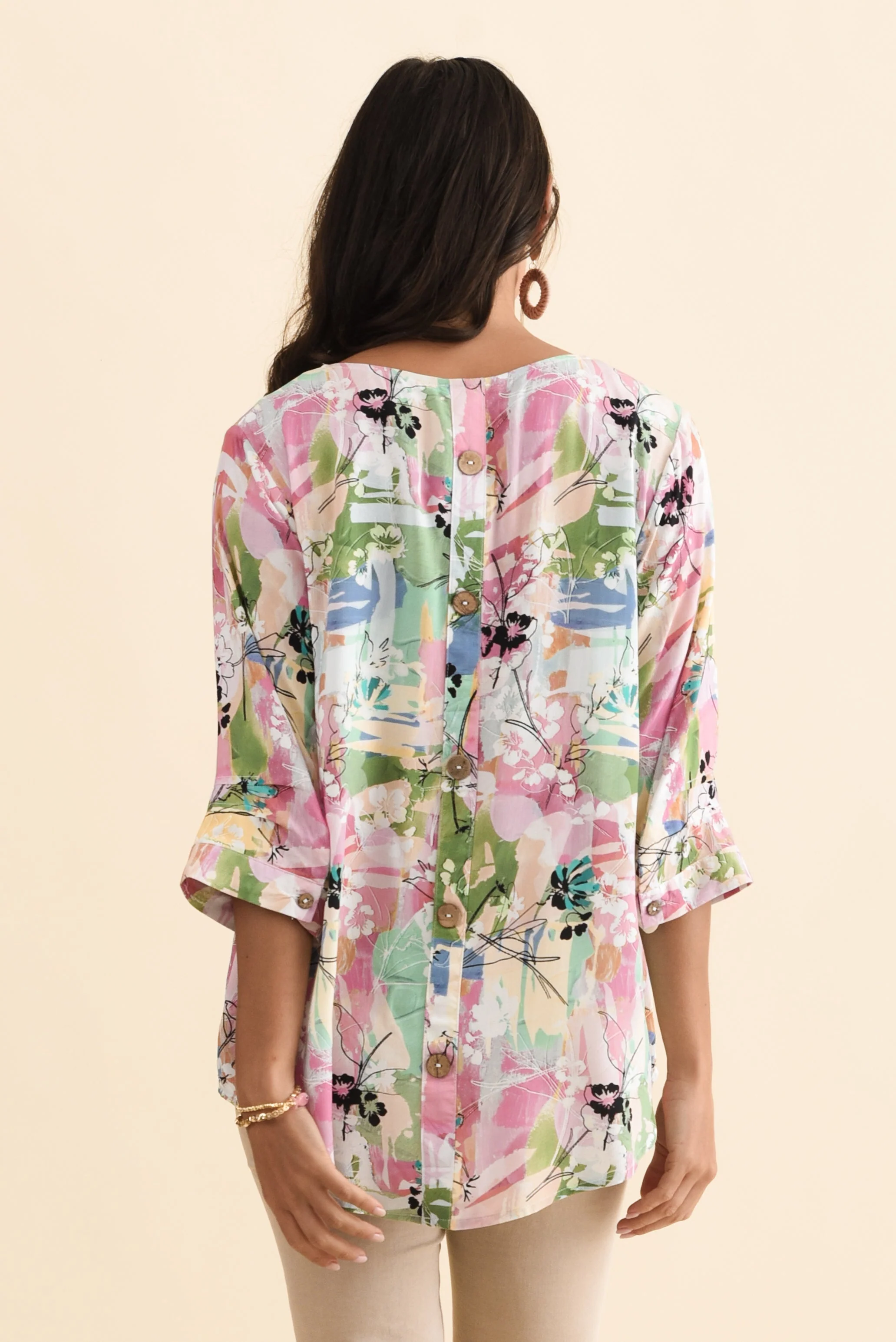 Riveria Pink Floral V Neck Top - Image 4