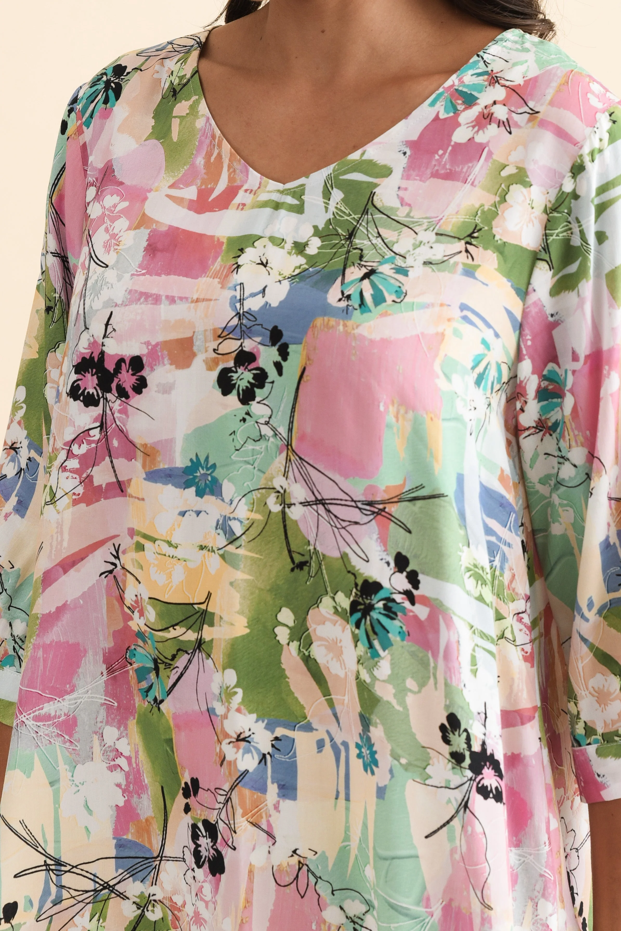 Riveria Pink Floral V Neck Top - Image 5