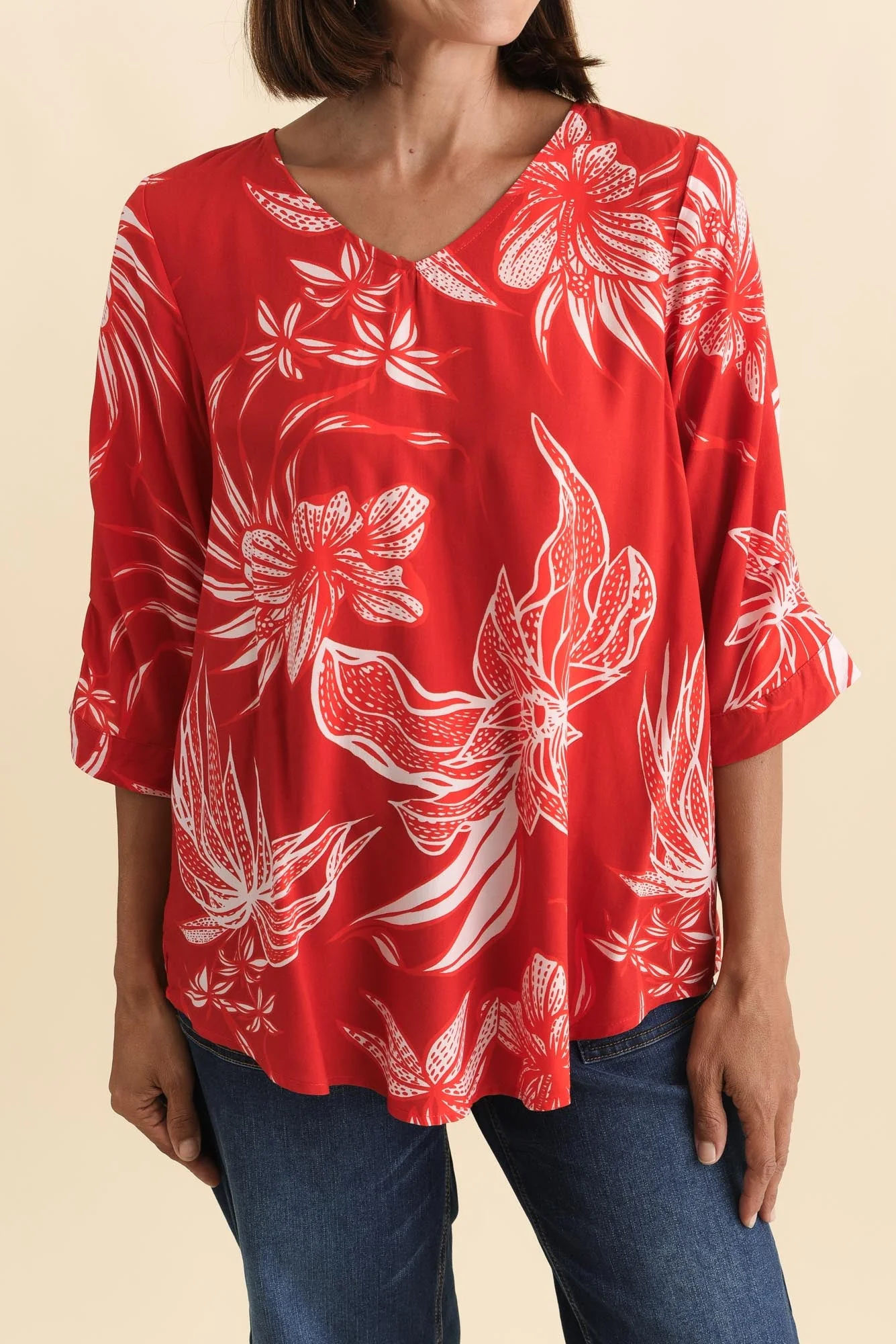 Riveria Red Floral V Neck Top - Image 6
