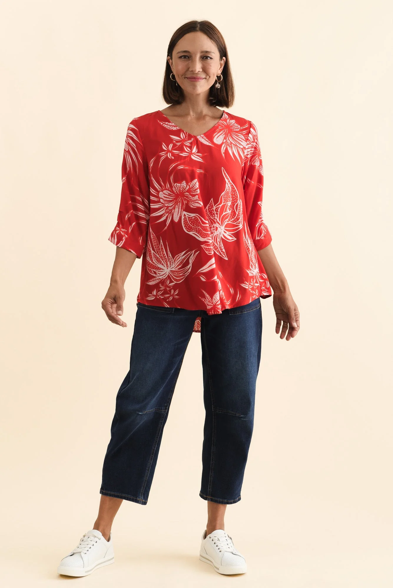 Riveria Red Floral V Neck Top - Image 7