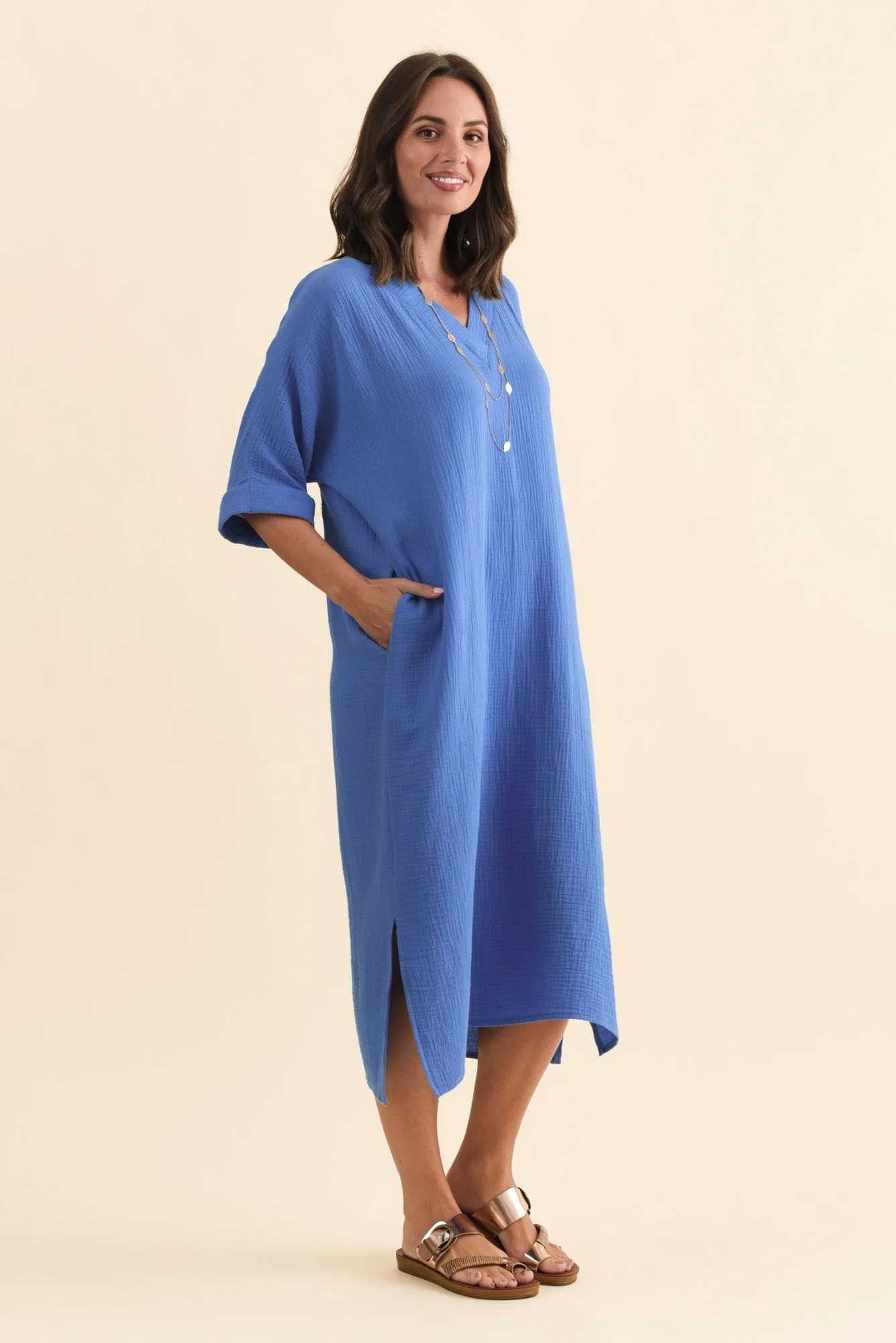 Roma Cobalt Cotton Cheesecloth Dress - Image 3