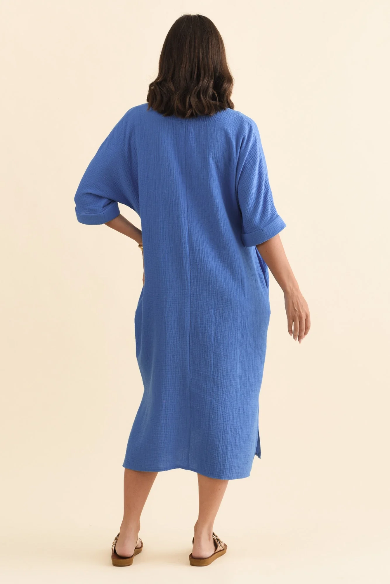 Roma Cobalt Cotton Cheesecloth Dress - Image 4