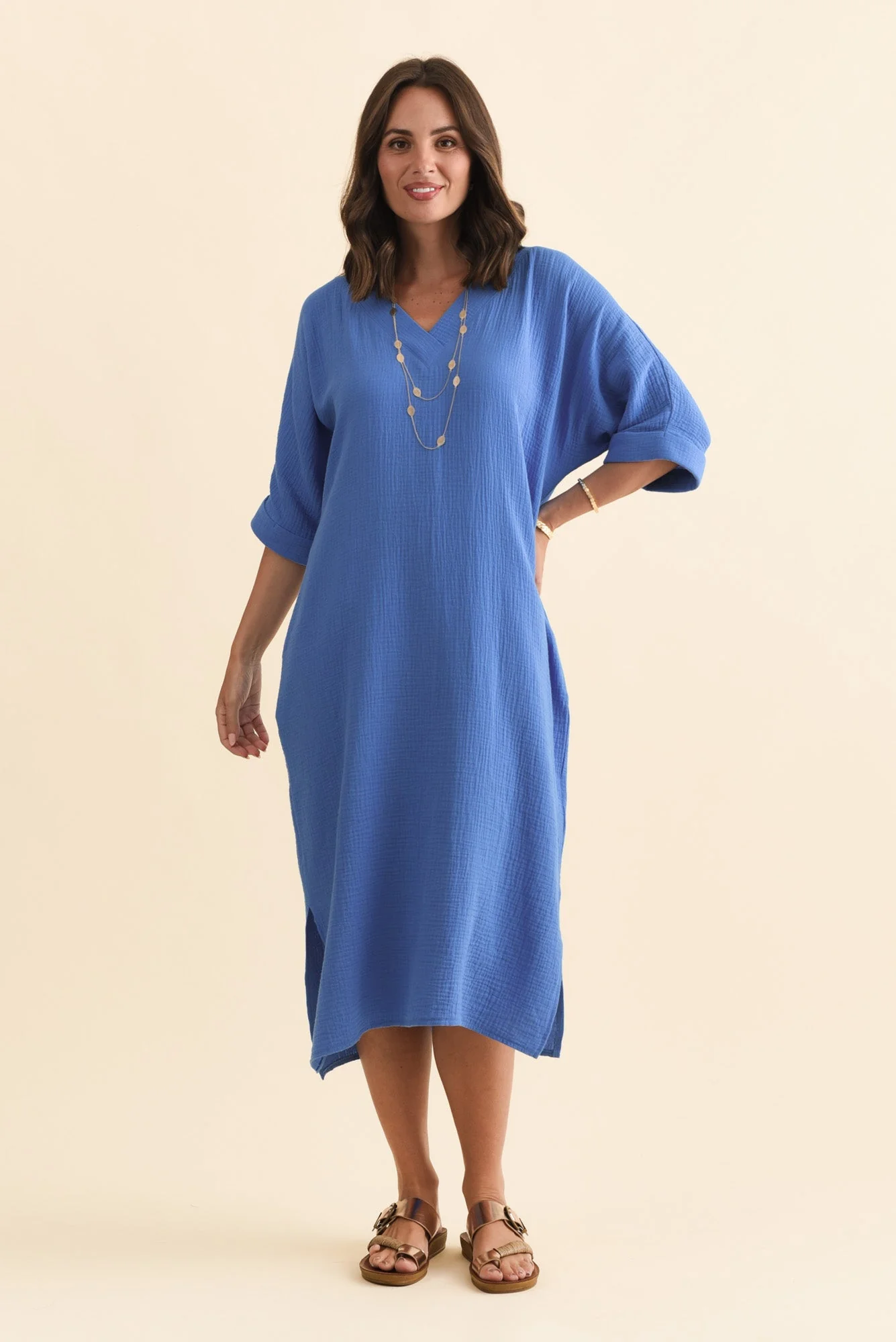 Roma Cobalt Cotton Cheesecloth Dress - Image 6