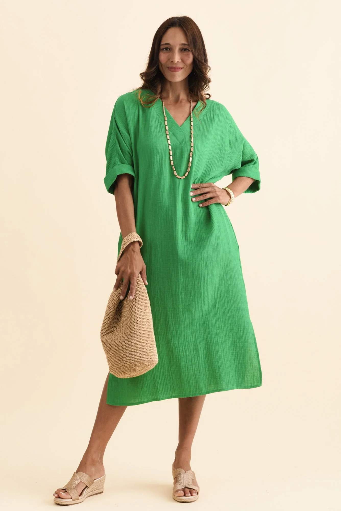Roma Green Cotton Cheesecloth Dress - Image 2