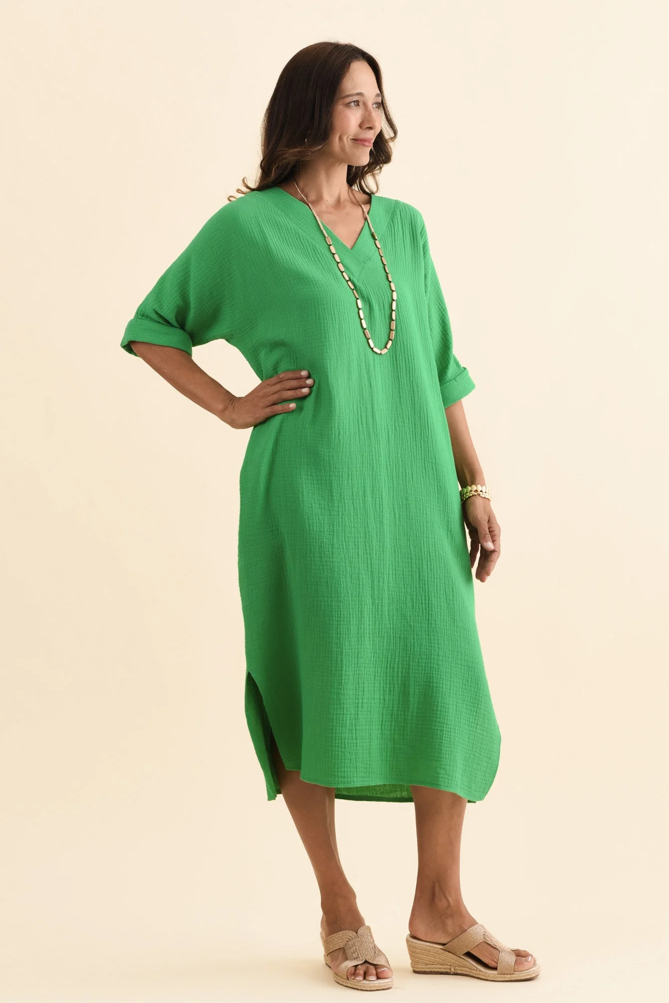 Roma Green Cotton Cheesecloth Dress - Image 4
