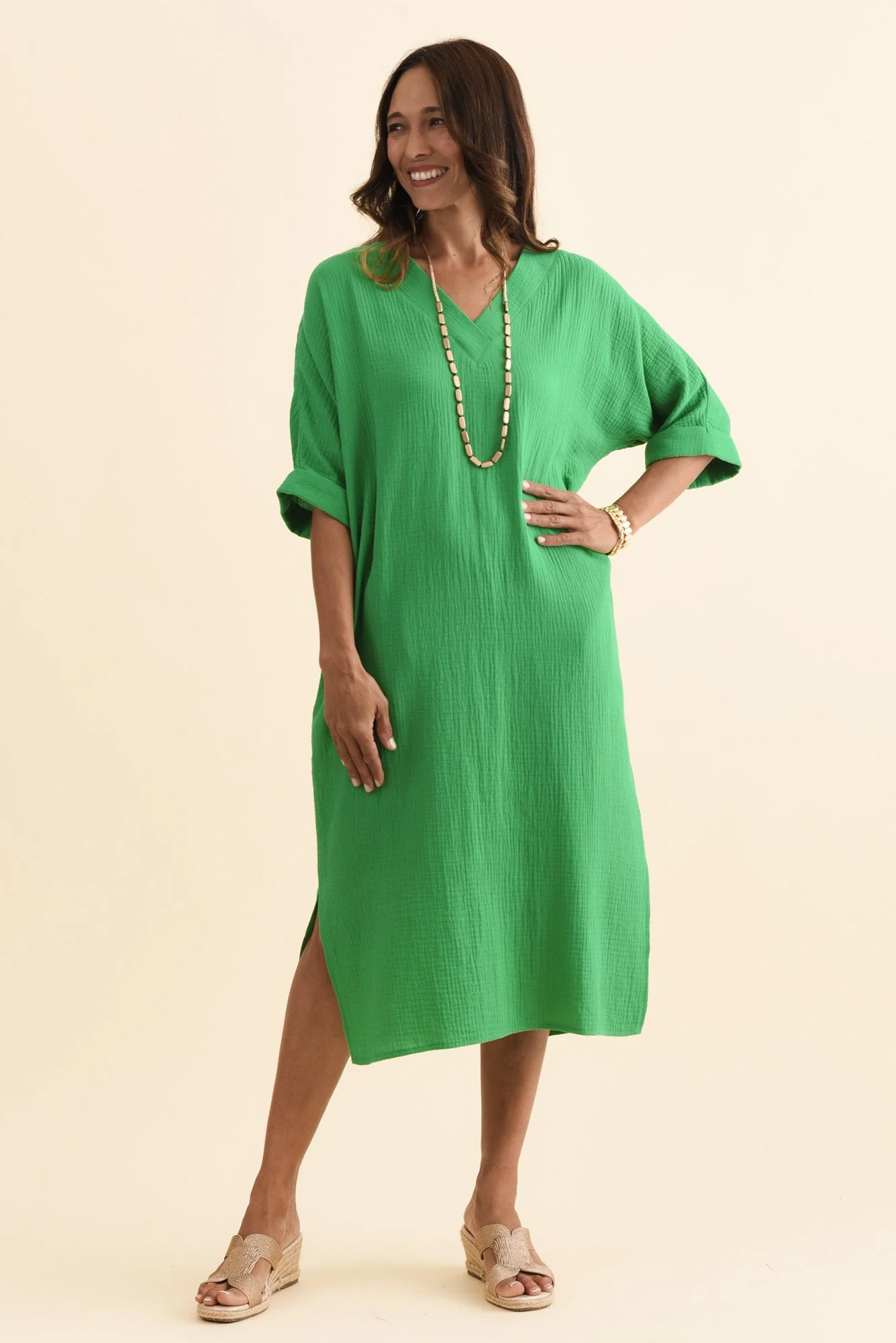 Roma Green Cotton Cheesecloth Dress - Image 7