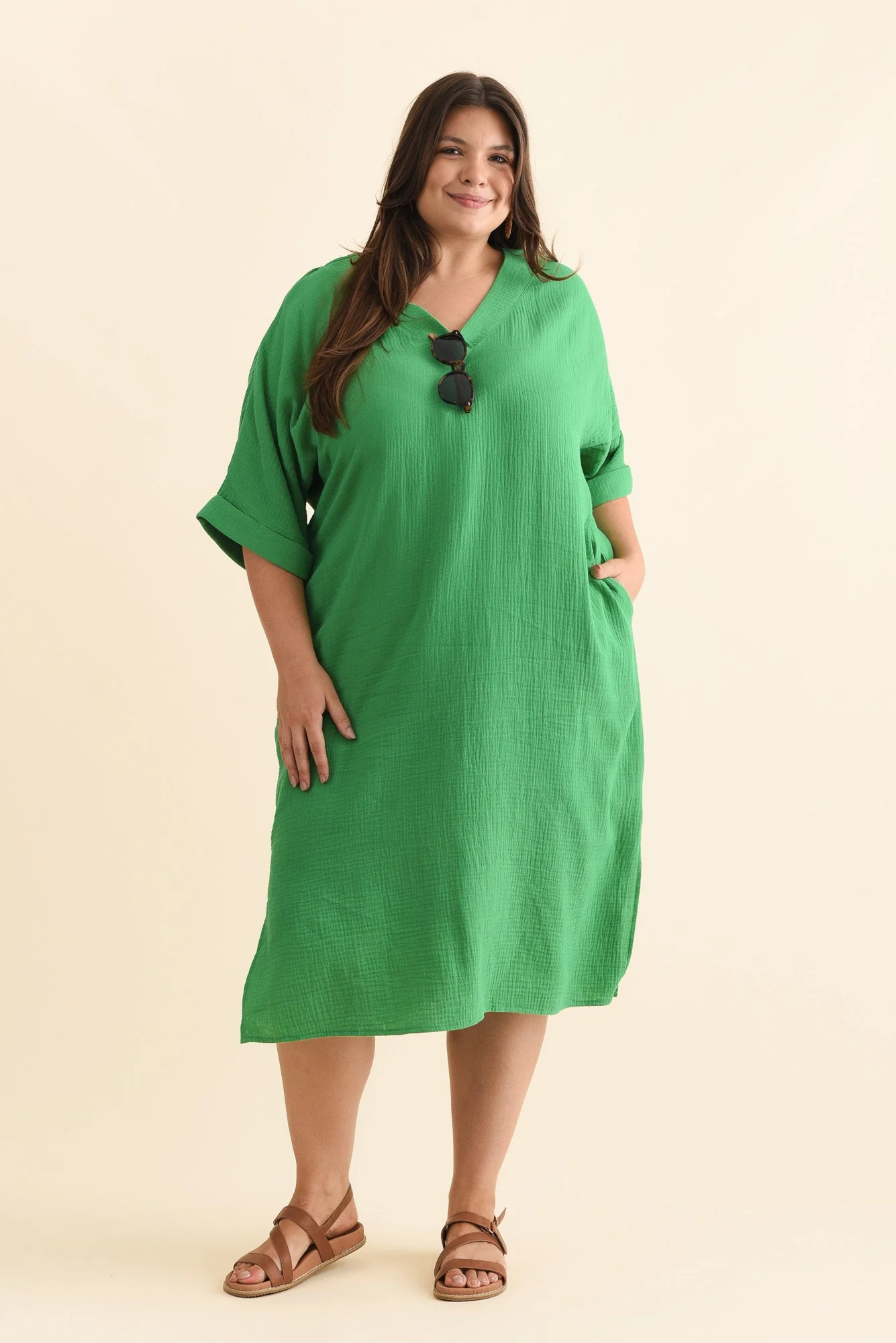 Roma Green Cotton Cheesecloth Dress - Image 8
